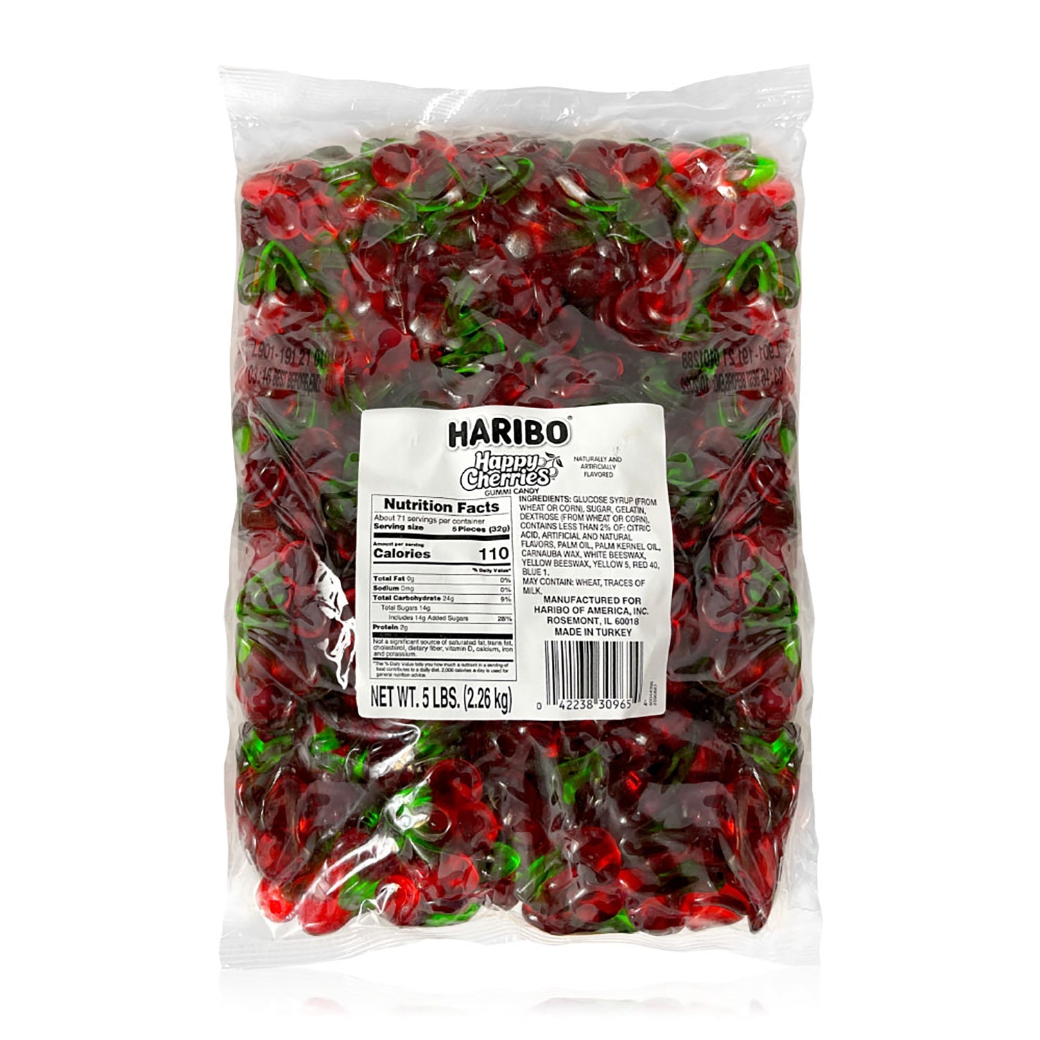 Haribo Happy Cherries Gummy Candy - 5lb Bulk Bag | Sour & Sweet Chewy Candy for Parties, Snacking & Gift Giving