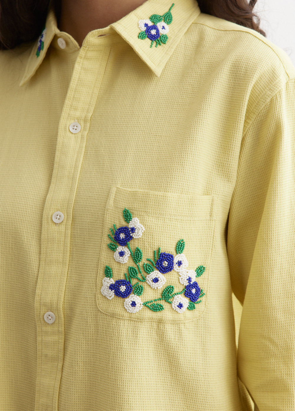 Stylish Beaded Chicory Long Sleeve Shirt for Women - Boho Floral Embroidered Blouse - Perfect for Casual Outings, Date Nights & Office Wear