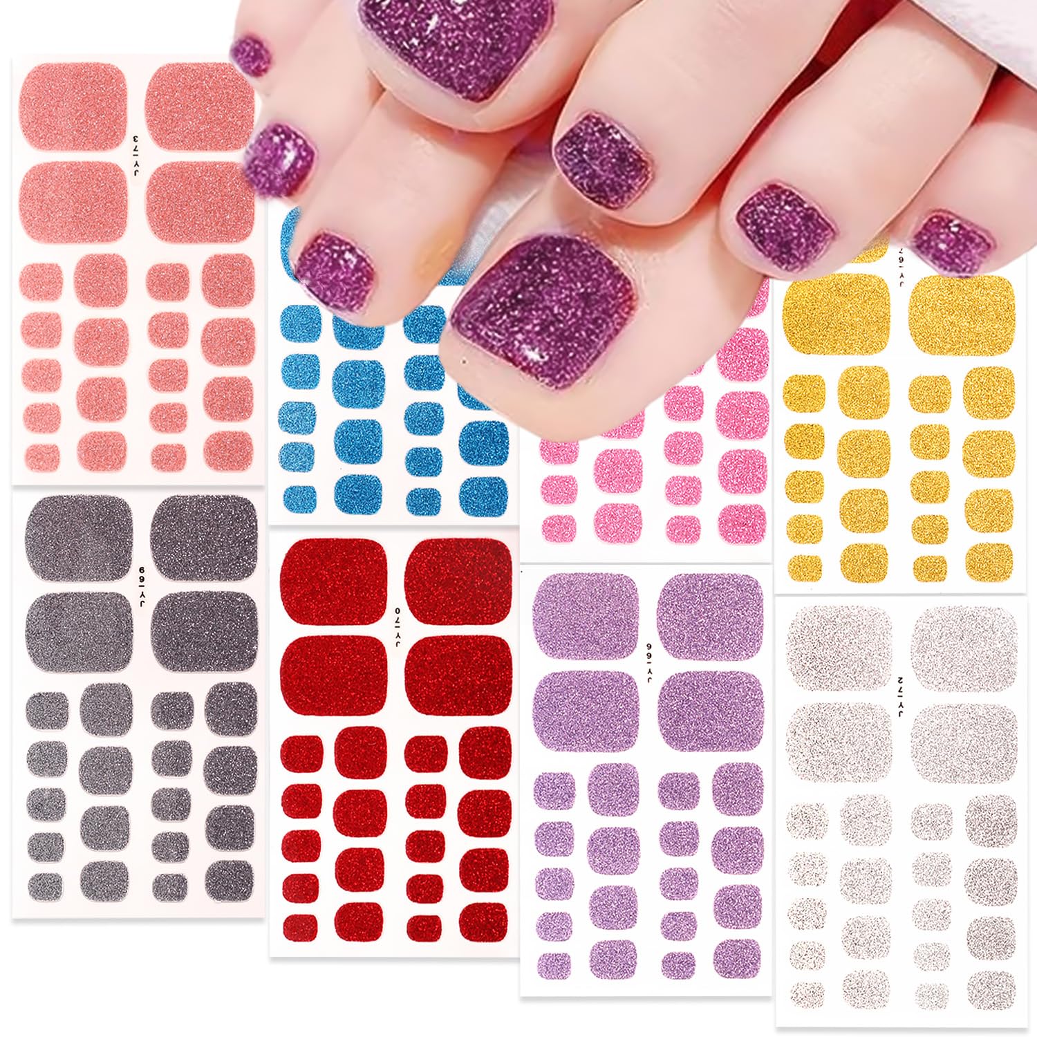 8 Sheets Glitter Toe Nail Stickers - Sparkly 3D Nail Wraps for Women | Self-Adhesive Nail Art Decals for Toes & Fingers | Waterproof & Long-Lasting | Perfect for Parties, Pedicures, Weddings, Vacations & Special Occasions | DIY Nail Design at Home, Salon, Spa & Beach Getaways | Easy Application & Removal