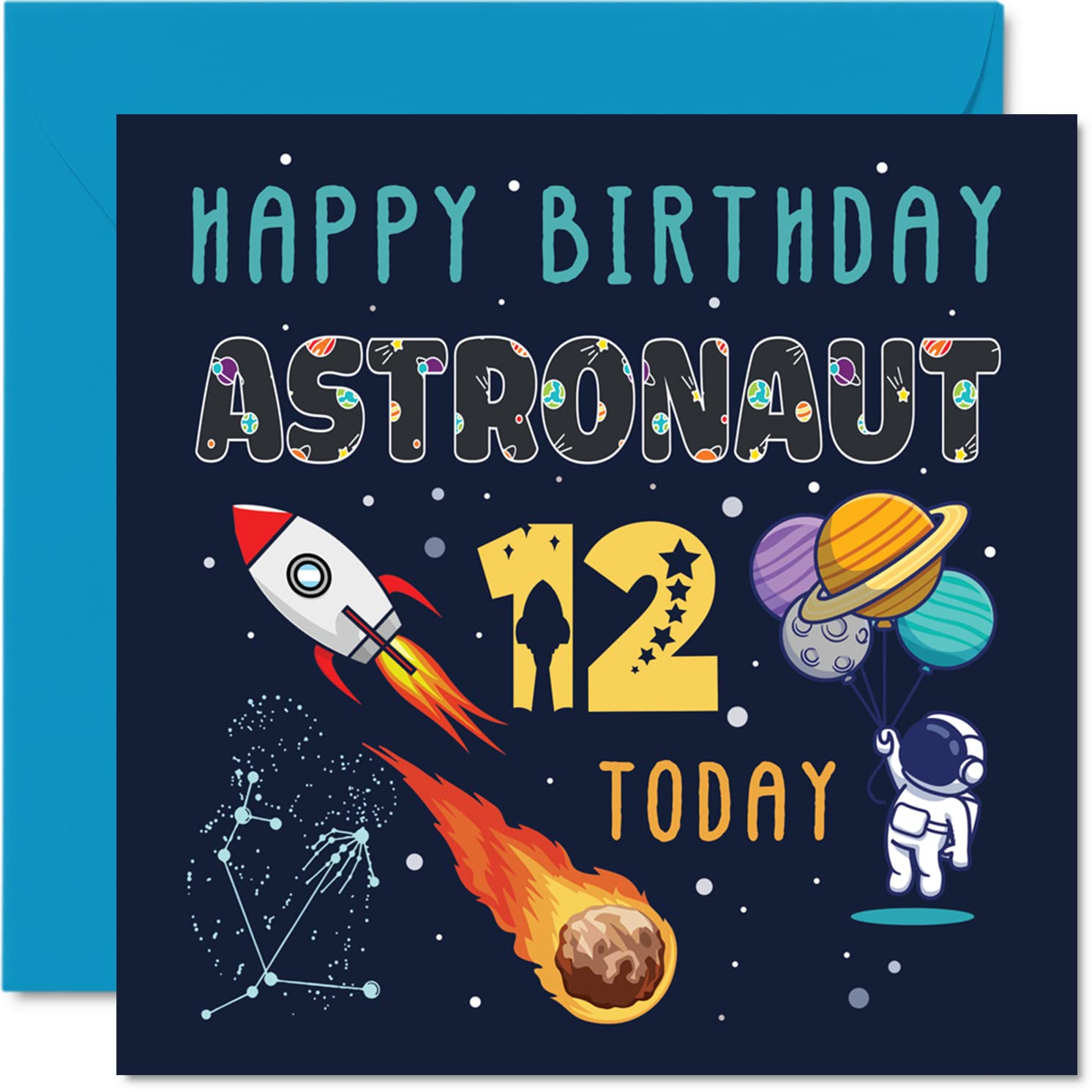 12th Birthday Card for Boys & Girls - Space Astronaut Theme, 12 Year Old Birthday Greeting Card (5.7x5.7 Inch) - Perfect for Son, Daughter, Niece, Nephew or Grandson | Great for Space-Themed Parties & Milestone Celebrations