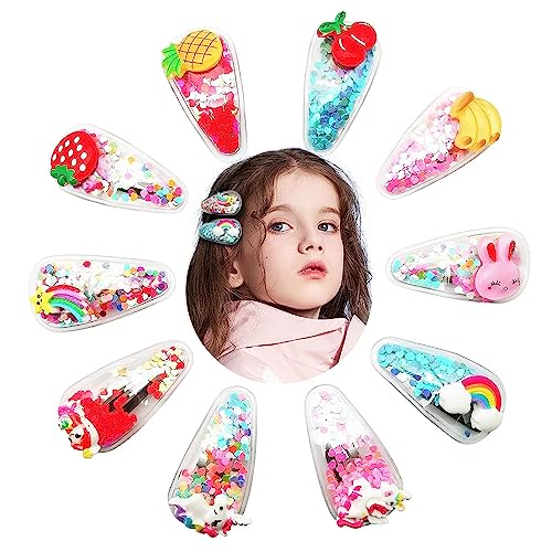 INHEAVEN Sparkly Hair Clips for Girls - 10PCS Non-Slip Barrettes with Sequins, Transparent Shiny Fruit & Animal Designs for Toddlers, Kids & Teens | Perfect for School, Parties & Daily Hair Styling