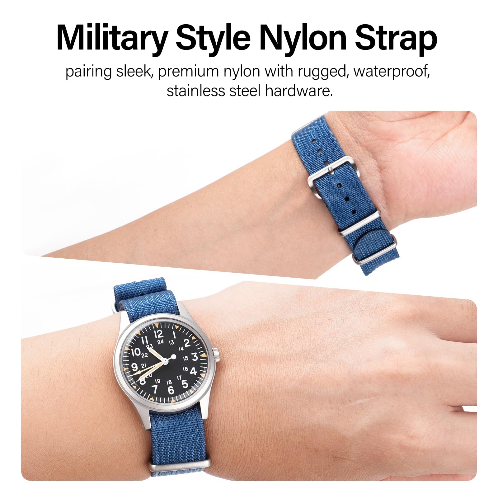 Nylon Watch Band 18mm 19mm 20mm 22mm 24mm, Waterproof Military Watch Straps with Stainless Steel Buckle - Durable Replacement Strap for Men & Women, Perfect for Outdoor, Hiking, and Sports Activities