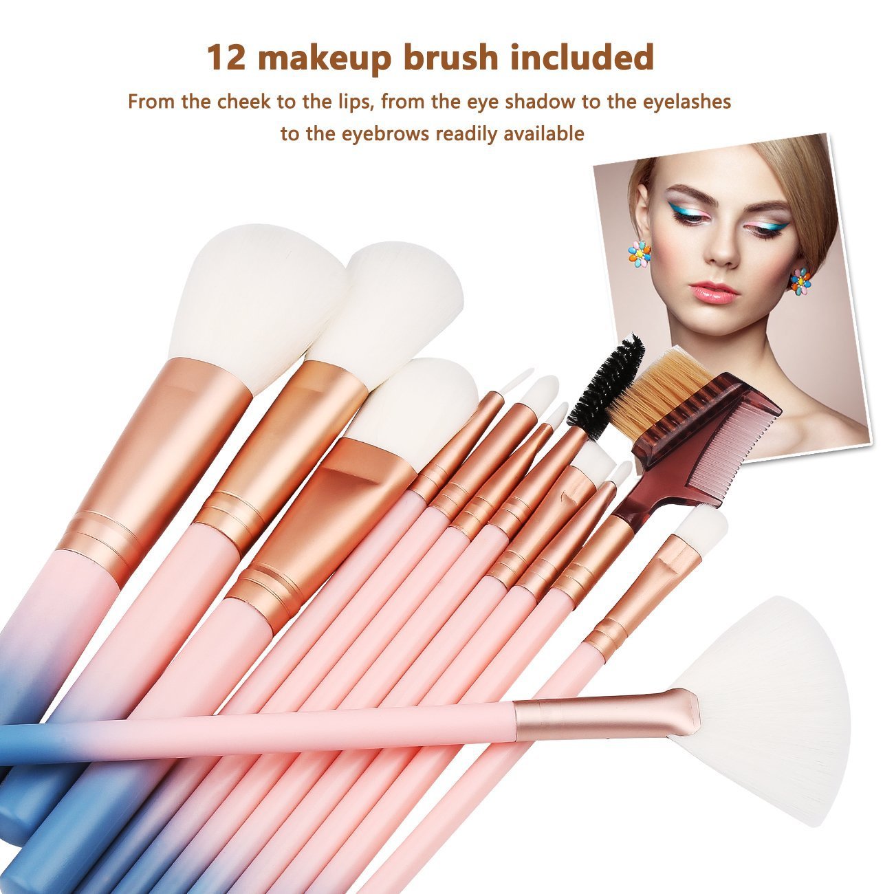 MACPLUS 12-Piece Makeup Brush Set with Storage Barrel - Soft Light Pink Brushes for Foundation, Blush, Eyeshadow & More | Perfect for Travel & Professional Makeup Artists