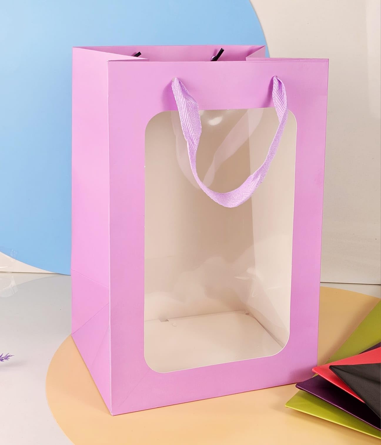 4 Pack SATYAM KRAFT Clear Window Gift Bags with Handles - Reusable Shopping Bags for Valentine's Day, Birthday, Wedding, Christmas & Party Favors - Perfect for Gifting, Events & Holiday Presents