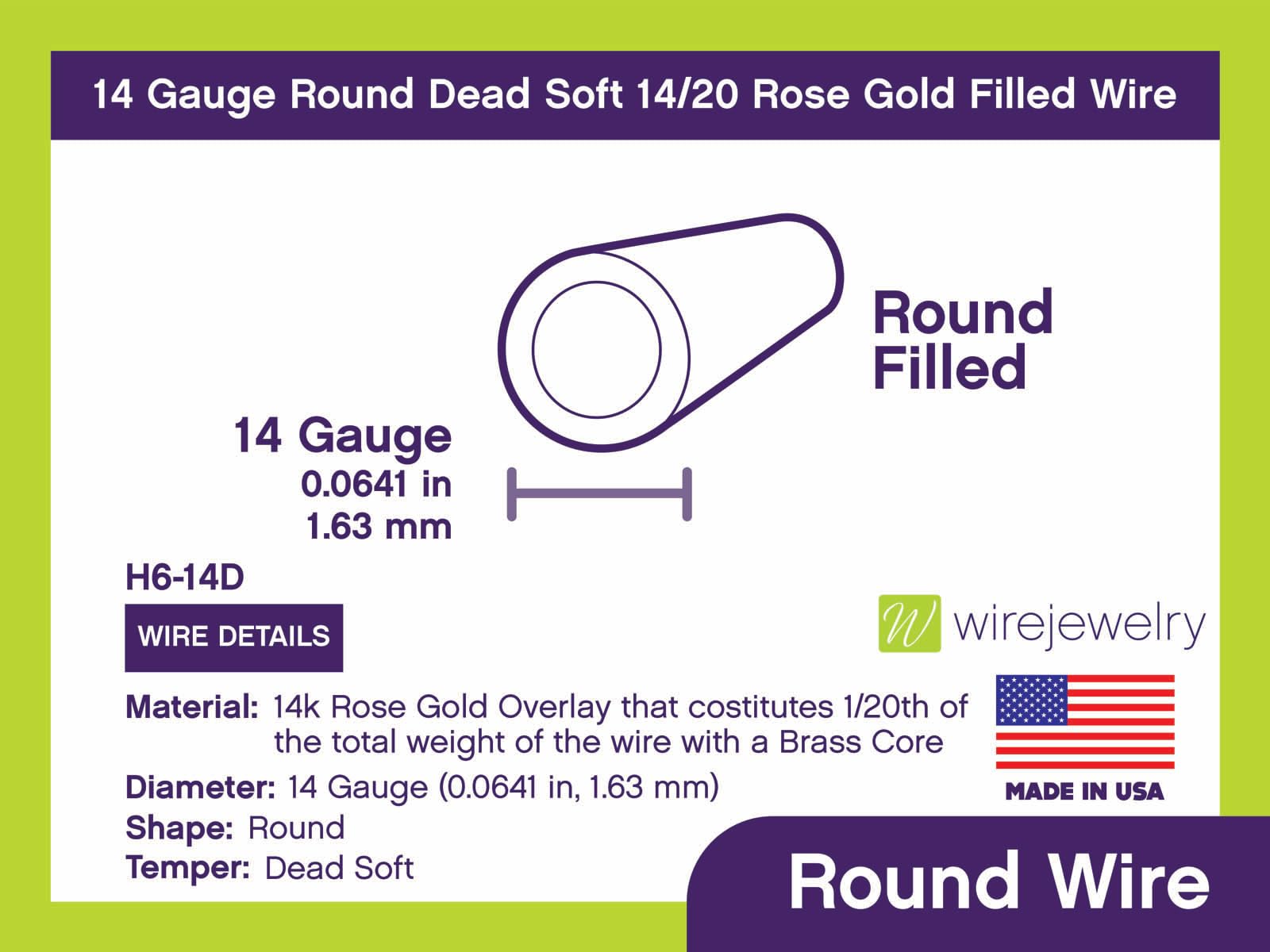 14 Gauge Round Dead Soft 14/20 Rose Gold Filled Wire - 5FT Jewelry Making Craft Wire for DIY Bracelets, Necklaces & Earrings