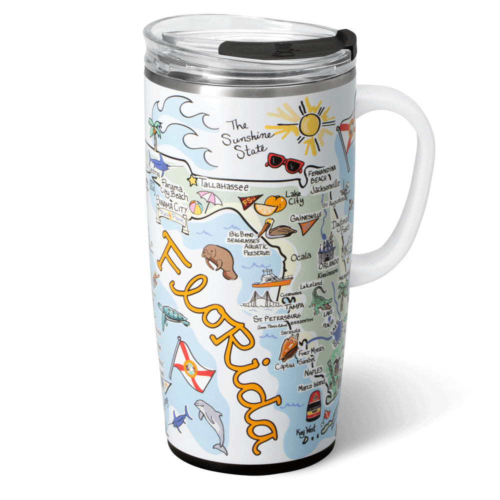 22oz Florida Insulated Travel Mug - Leak Proof Coffee Tumbler for Commuting, Camping & Outdoor Adventures
