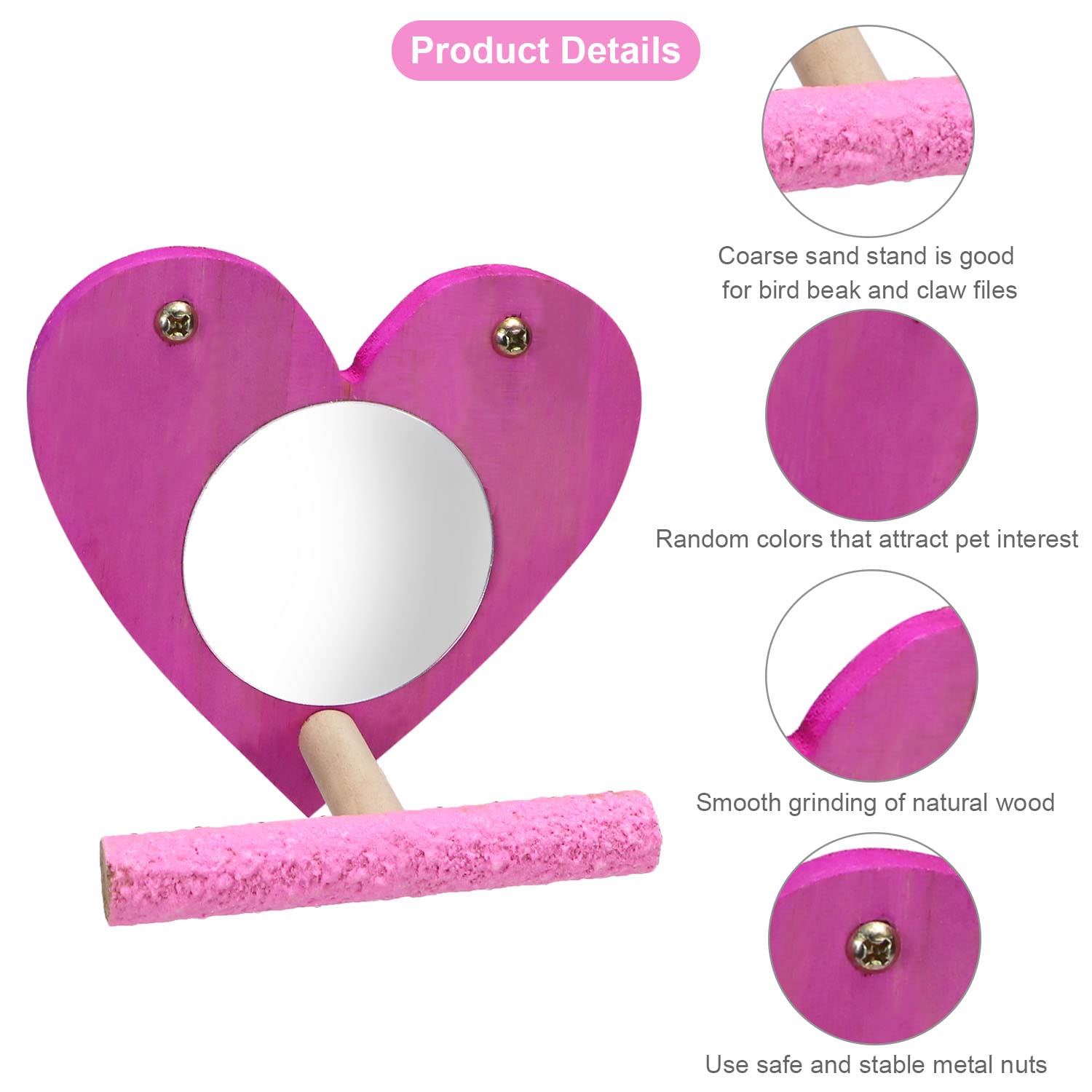 Colorful Wooden Bird Mirror with Perch - Natural Swing Toy for Parrots, Parakeets, Cockatiels, Lovebirds, Conures, Finches & Budgies - Perfect for Grooming, Play & Mental Stimulation in Bird Cages