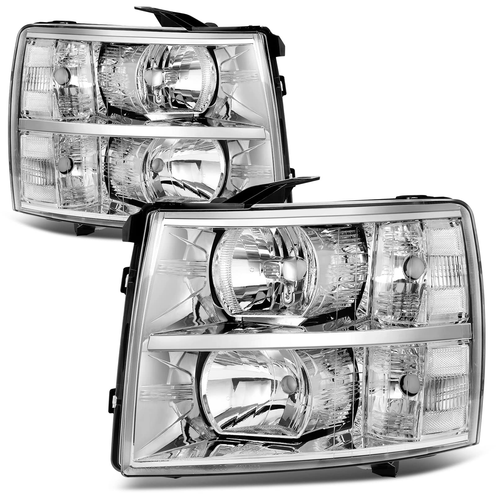 AUTOSAVER88 Headlight Assembly Replacement for 2007-2013 Chevy Silverado 1500 & 2007-2014 Silverado 2500HD/3500HD - Chrome Housing, Clear Reflector & Lens - Perfect for Night Driving & Off-Road Adventures