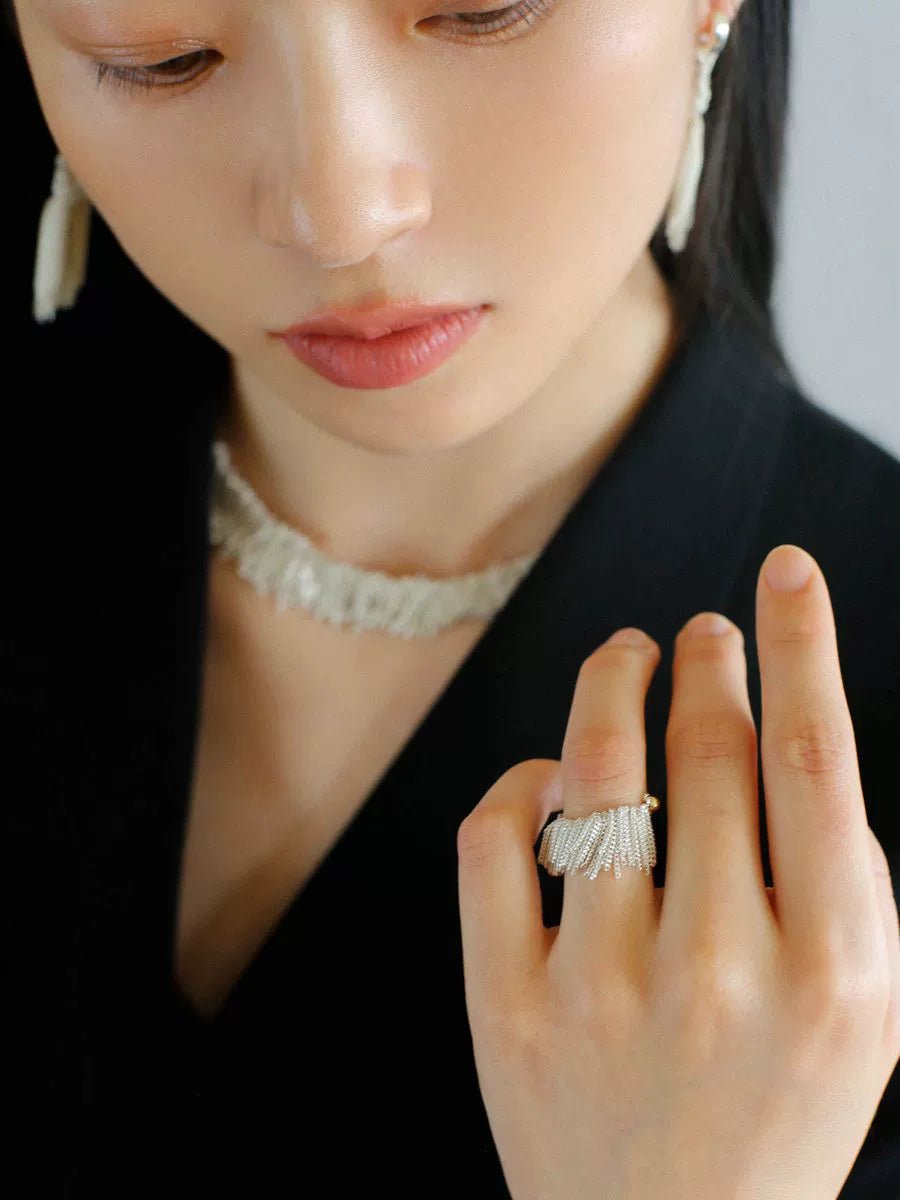 Shining Galaxy Waterfall Tassel Ring - Elegant Bohemian Jewelry for Women, Dainty Stackable Rings for Everyday Wear, Perfect for Parties, Dates & Special Occasions