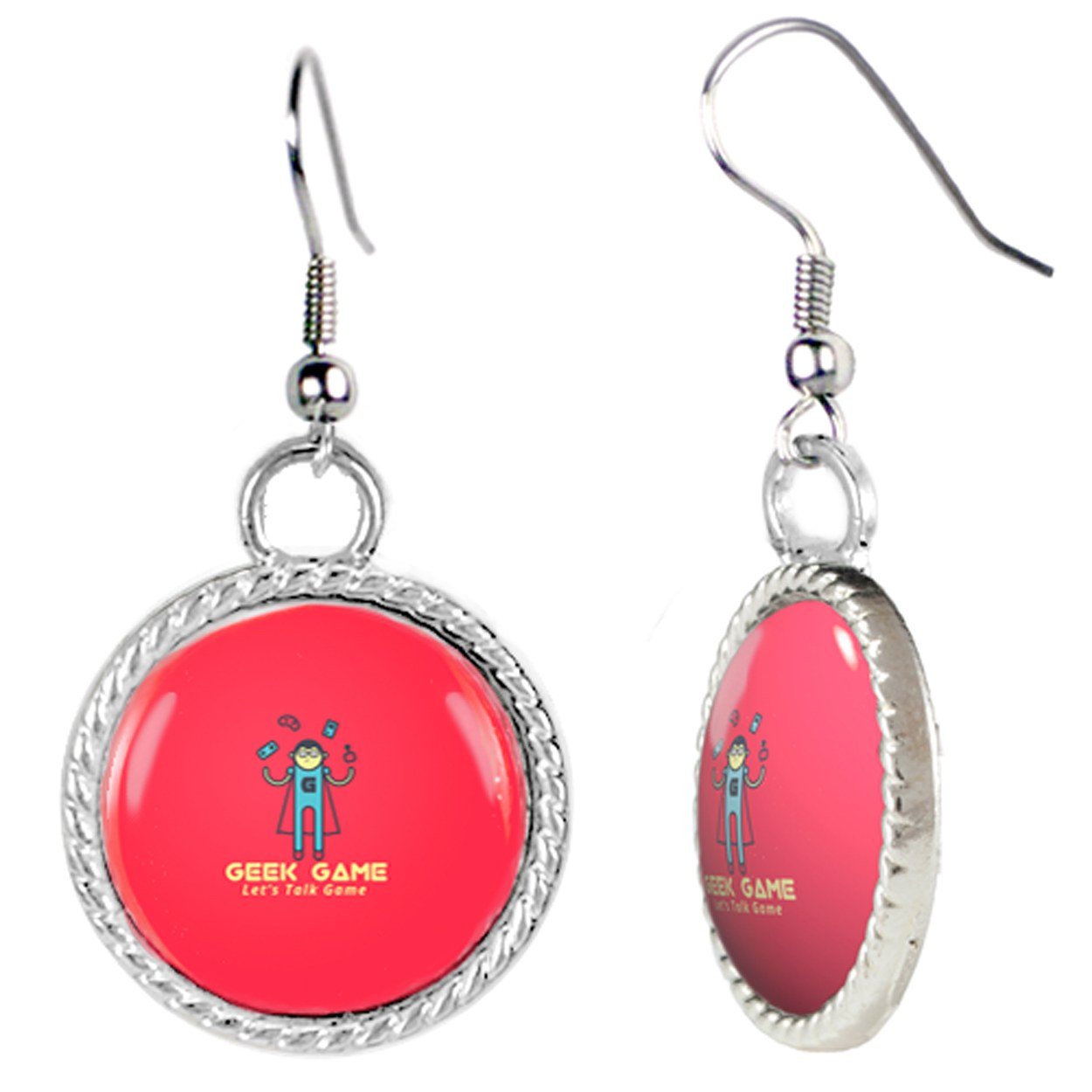 Arthwick Store Geek Game Earrings - Superhero Juggling Games Text Illustration Jewelry for Gamers | Perfect for Cosplay, Comic Con & Gaming Events