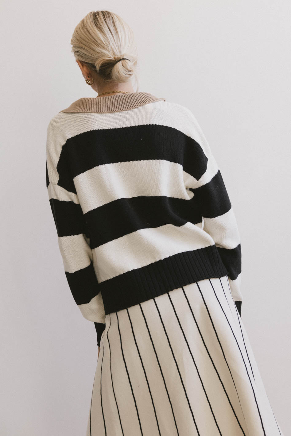 Akari Ivory Striped Sweater for Women - Soft Knit Pullover Casual Tops | Perfect for Fall & Winter Outfits, Office Wear & Weekend Brunch