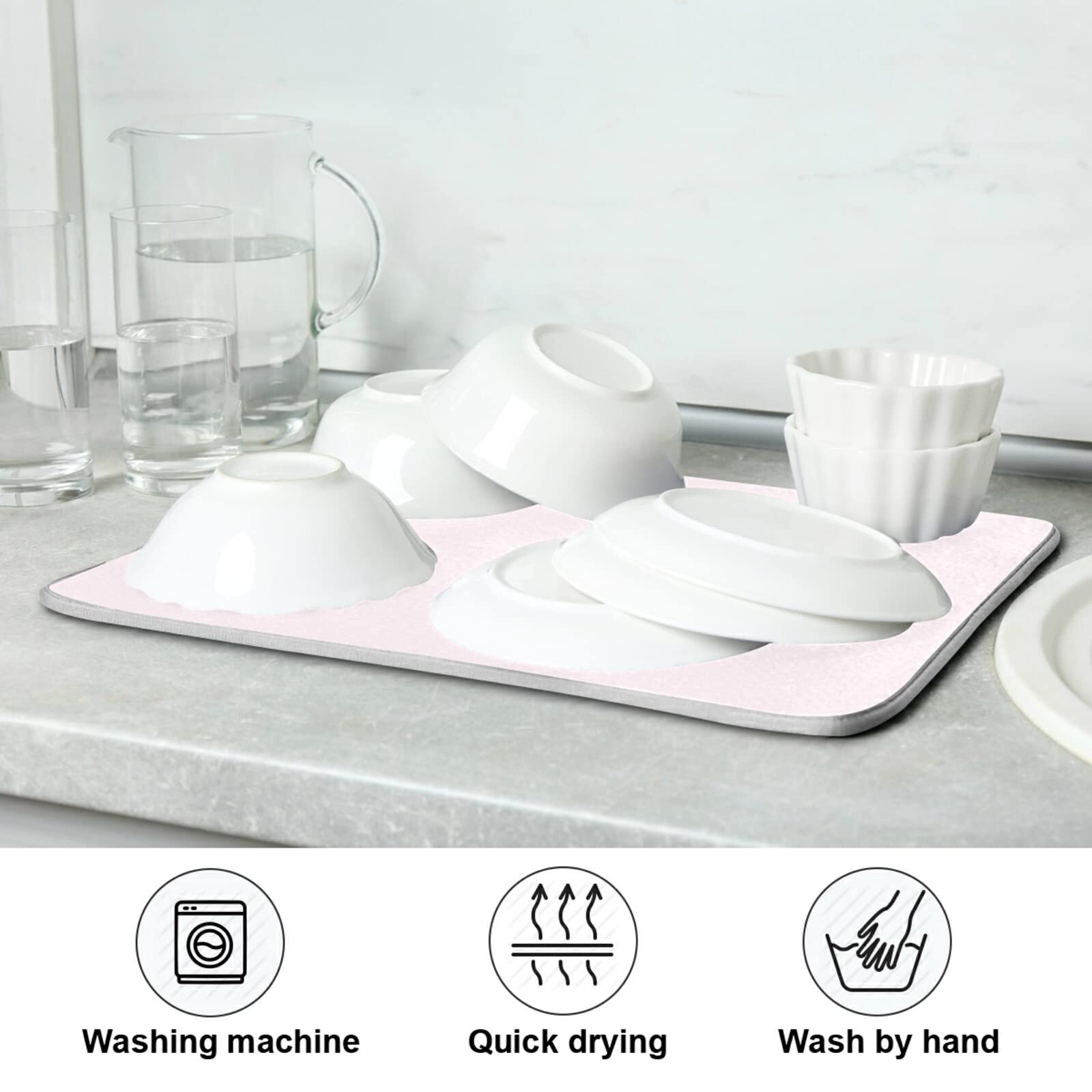 Blush Pink XL Dish Drying Mat - 16x18 Inch Heat-Resistant Microfiber Kitchen Counter Drainer Pad | Perfect for Drying Dishes, Protecting Countertops & Stylish Kitchen Decor