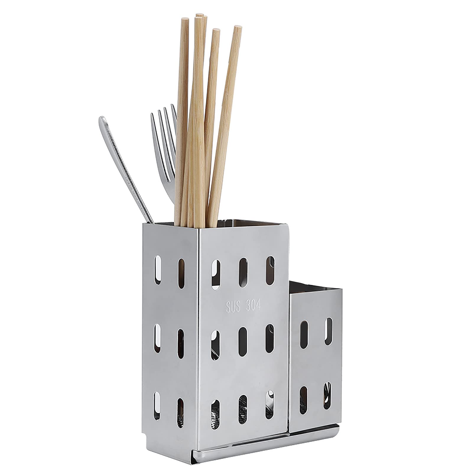 Stainless Steel Kitchen Utensils Holder - Chopsticks & Cutlery Drain Basket Organizer with Base, Drying Rack & Caddy for Efficient Kitchen Tool Storage, Perfect for Countertop Organization