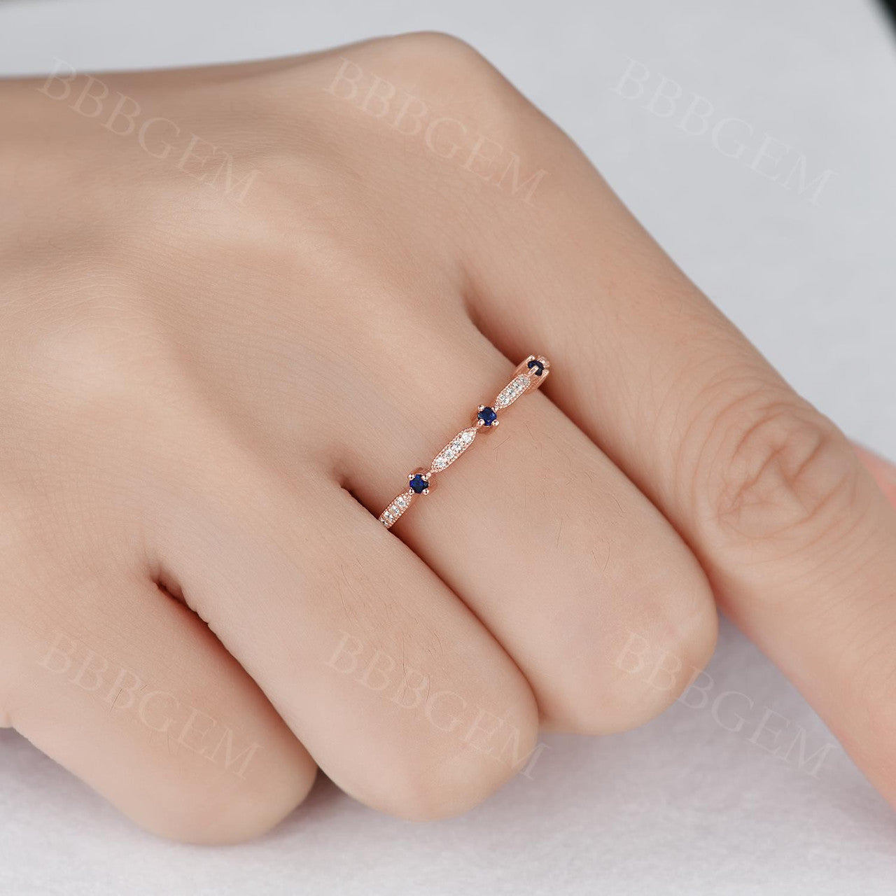 Exquisite Sapphire & Diamond Wedding Ring - Half Eternity Matching Band in Rose Gold | Perfect for Anniversaries, Engagements & Bridal Jewelry Sets