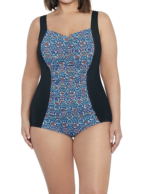 Penbrooke Shape Solver Women's Plus Size One Piece Swimsuit with Shirred Front & Princess Seams - Flattering Swimwear for Curvy Women | Perfect for Beach Vacations, Pool Parties & Summer Getaways