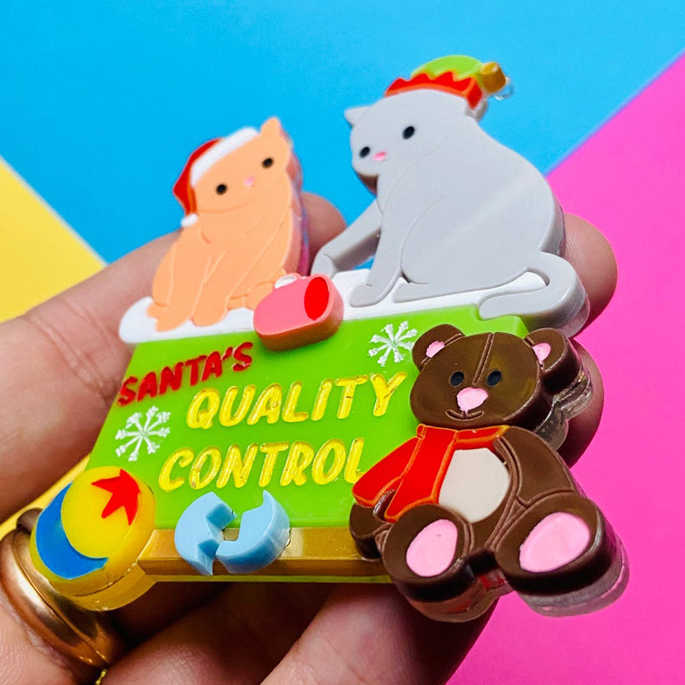 Makokot Design Santa's Quality Control Acrylic Brooch - Christmas Collection Holiday Pin for Jackets, Bags & Gifts