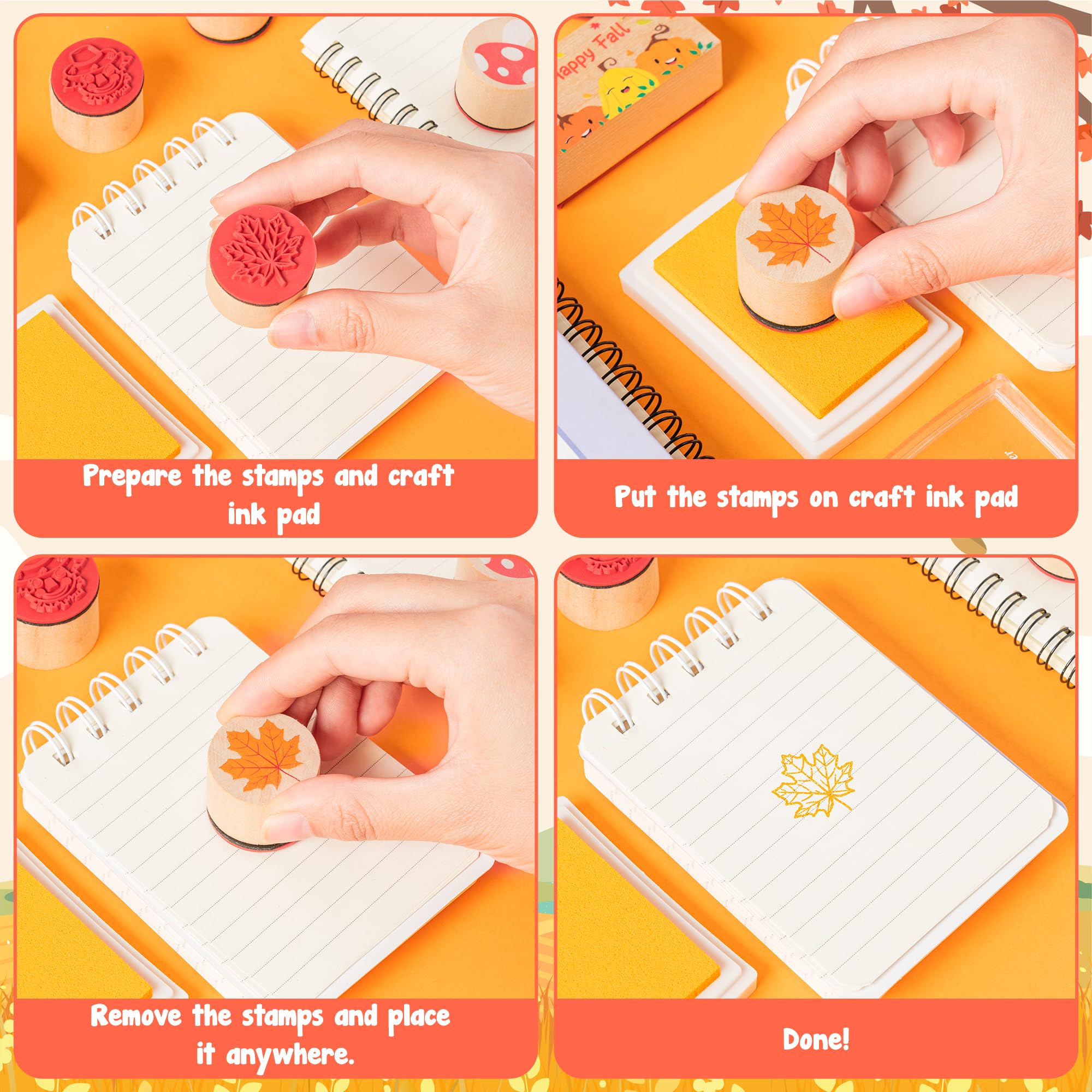 15Pcs Fall Wooden Rubber Stamps Set - DIY Autumn Crafts for Kids, Scrapbooking & Card Making