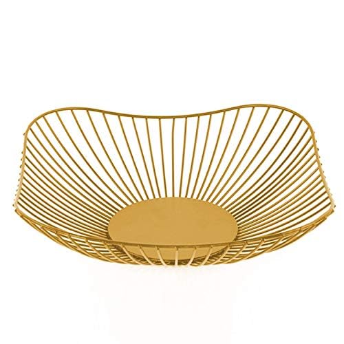 Stylish Gold Metal Wire Fruit Basket - Decorative Kitchen Countertop Organizer for Fruits, Desserts & Snacks - Perfect for Living Room, Dining Table & Party Serving (2.7 Inch Height)