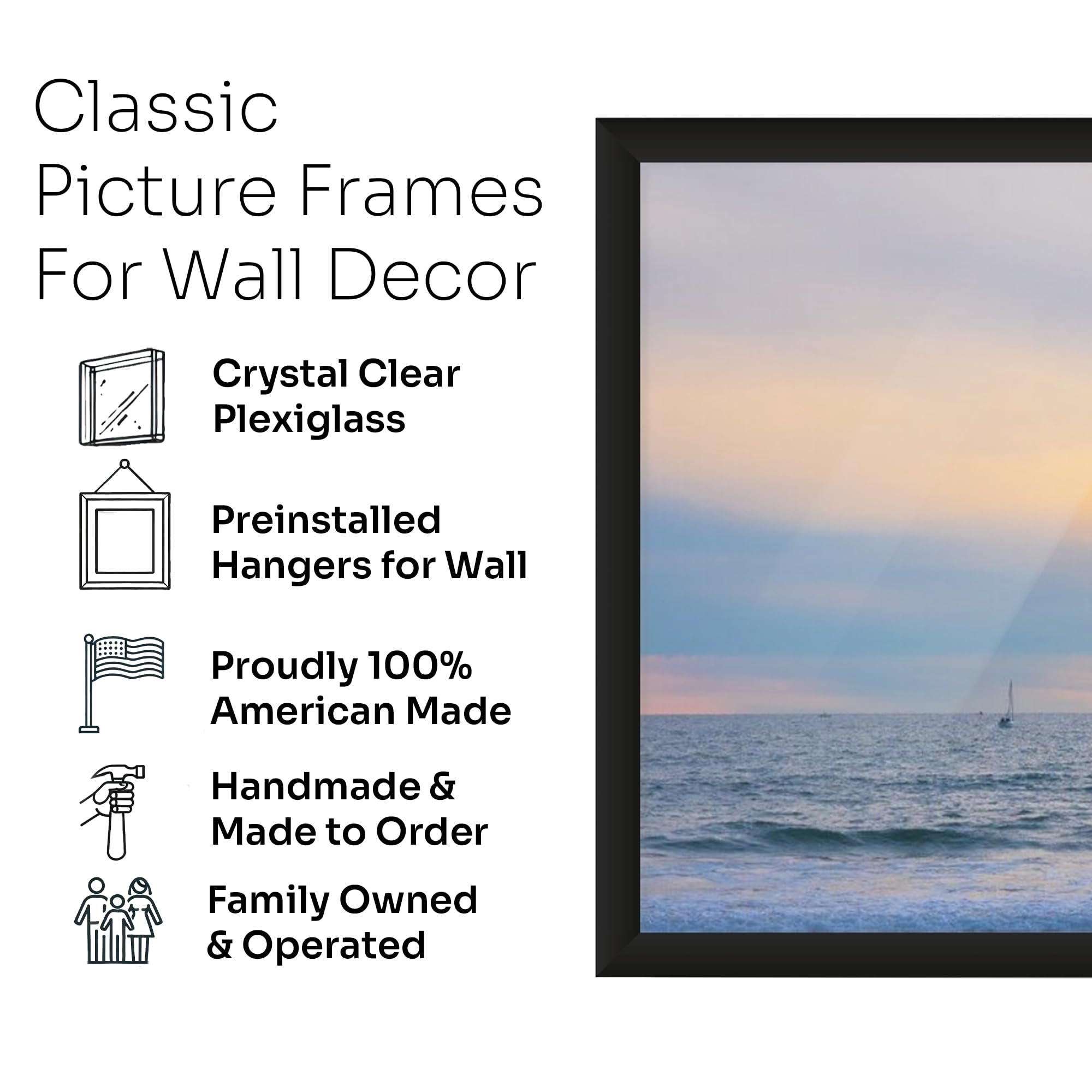 5x22 Inch Black Solid Wood Picture Frame - 0.75