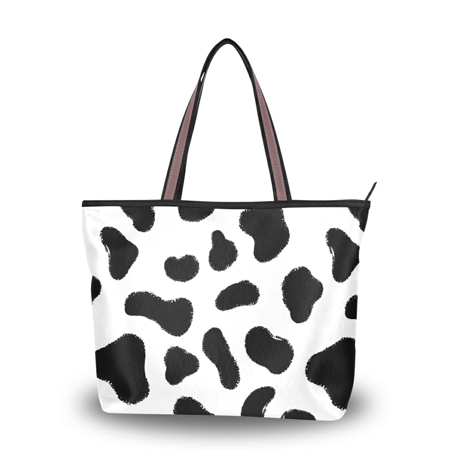 Stylish Cow Leather Tote Bag with Black Ink Print - Women's Shoulder Bag, Reusable Handbag for Travel & Beach | Perfect for Work, Shopping & Daily Use