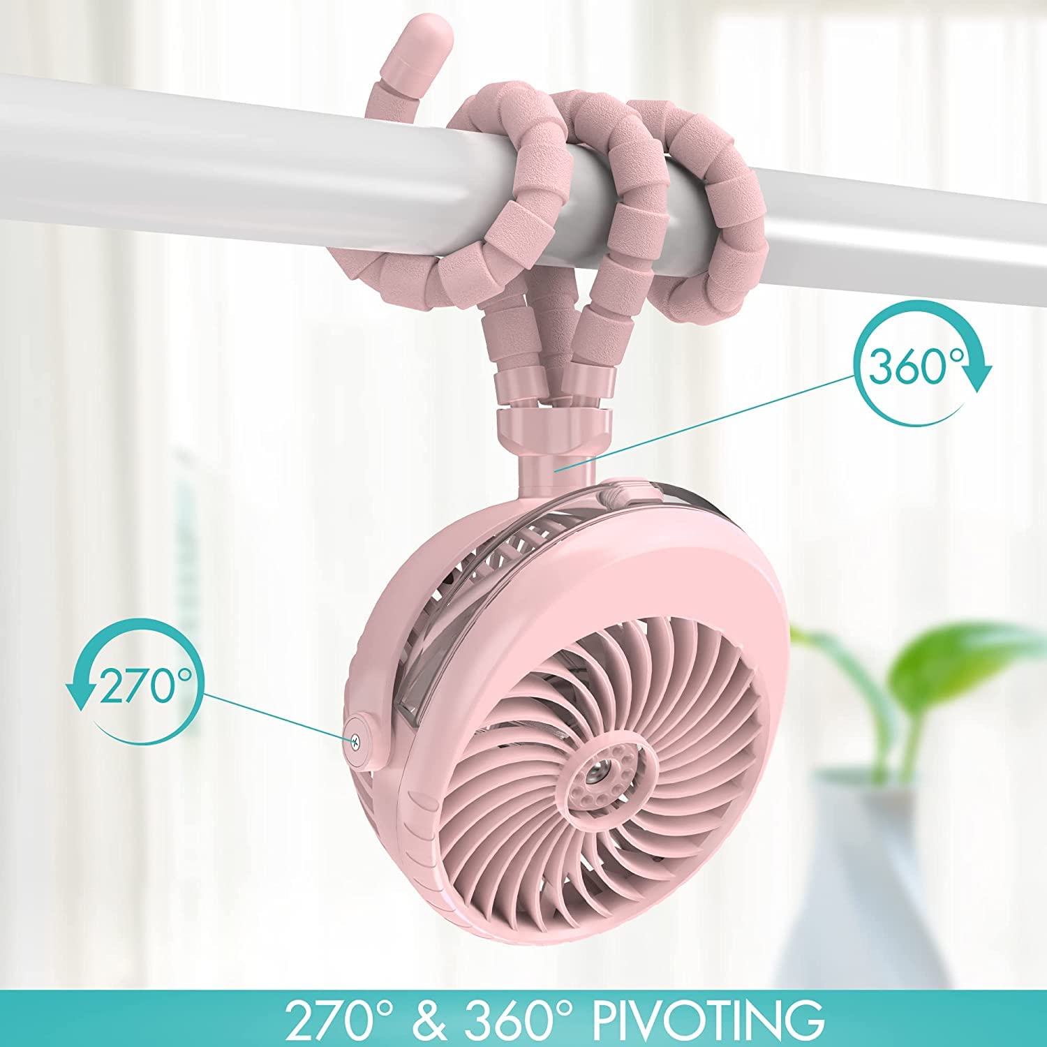 COMLIFE 270° & 360° Rotating Portable Misting Fan for Baby Stroller - USB Rechargeable Battery Operated Clip Fan with Flexible Tripod - Perfect for Car Seat, Crib, Bike, Treadmill & Bunk Bed | Cooling Solution for Babies, Outdoor Activities & Home Use