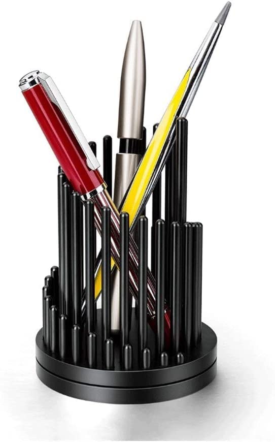 Rotating Desk Pen Holder - Metal Makeup Brush Organizer with Quick-Spin Design, Black Office Stationery for Stress Relief | Perfect for Home Office, Makeup Vanity & School Supplies Organization