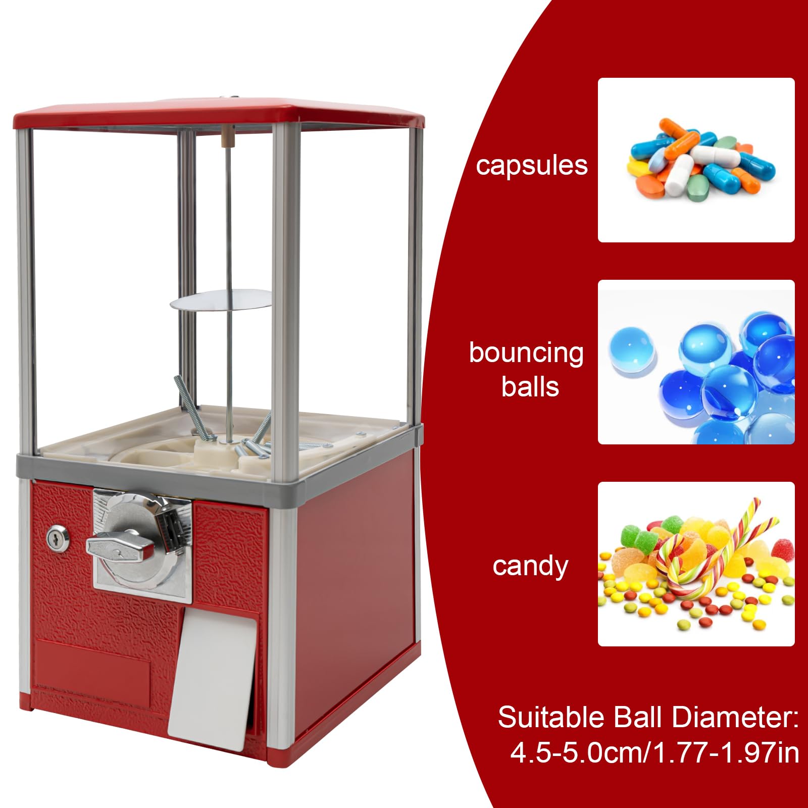 25 Cent Coin Operated Commercial Gumball Vending Machine - Toy Capsule Dispenser Prize Machine for Candy, Nuts & Feed (Red) | Perfect for Arcades, Retail Stores & Party Favors