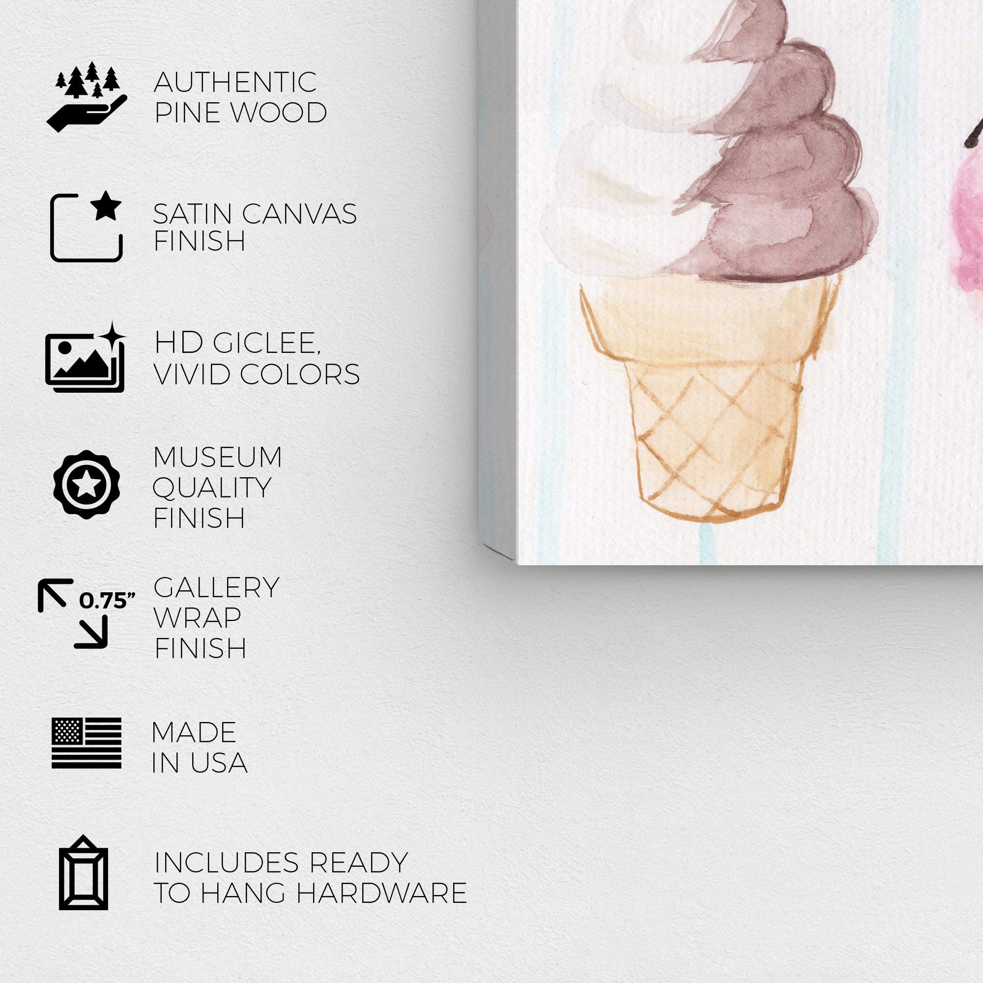 Wynwood Studio Ice Cream & Milkshakes Wall Art Canvas Print - 20x30 Inch Pink & White Food-Themed Home Decor for Kitchen, Diner, or Bedroom