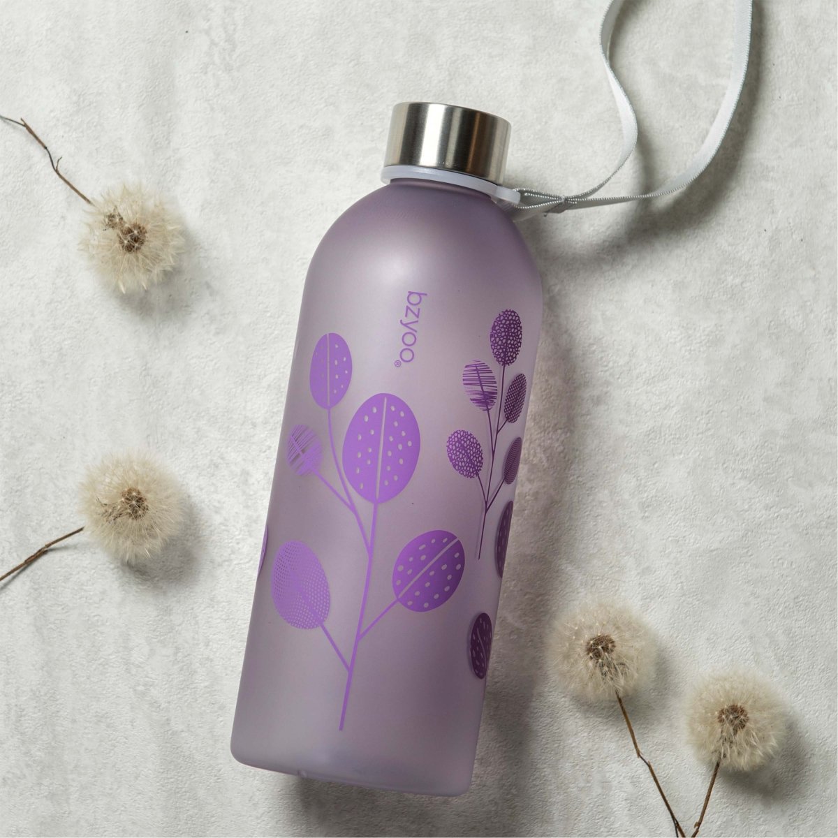 32oz Time Marker Tritan Water Bottle with Carrying Strap - Leaf Purple | BPA-Free Leakproof Water Bottle for Gym, Hiking & Outdoor Activities