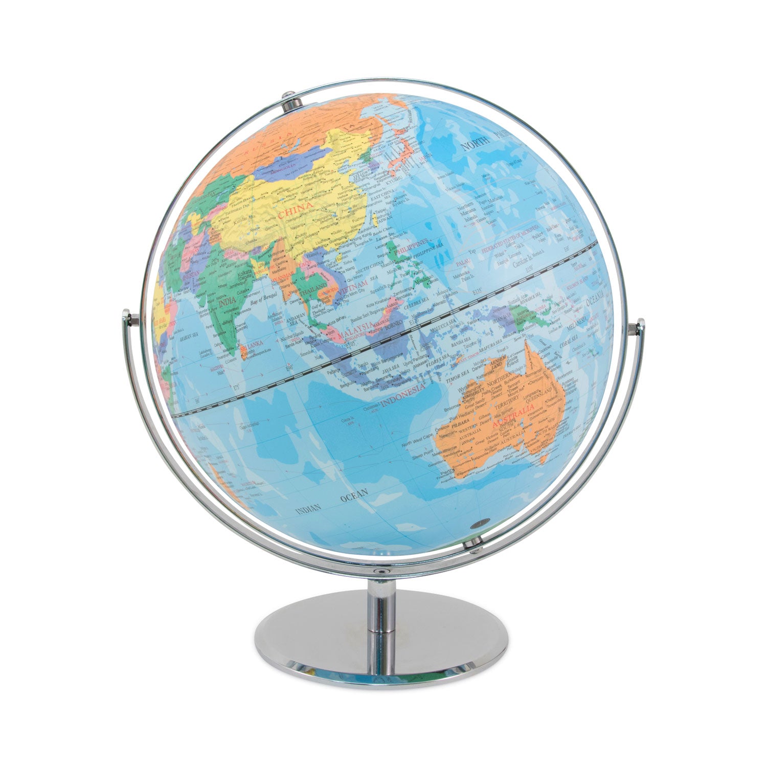 Advantus 12 Inch World Globe with Blue Oceans - Silver Metal Desktop Base & Full Meridian - Perfect for Office Decor, Geography Learning & Gift Giving