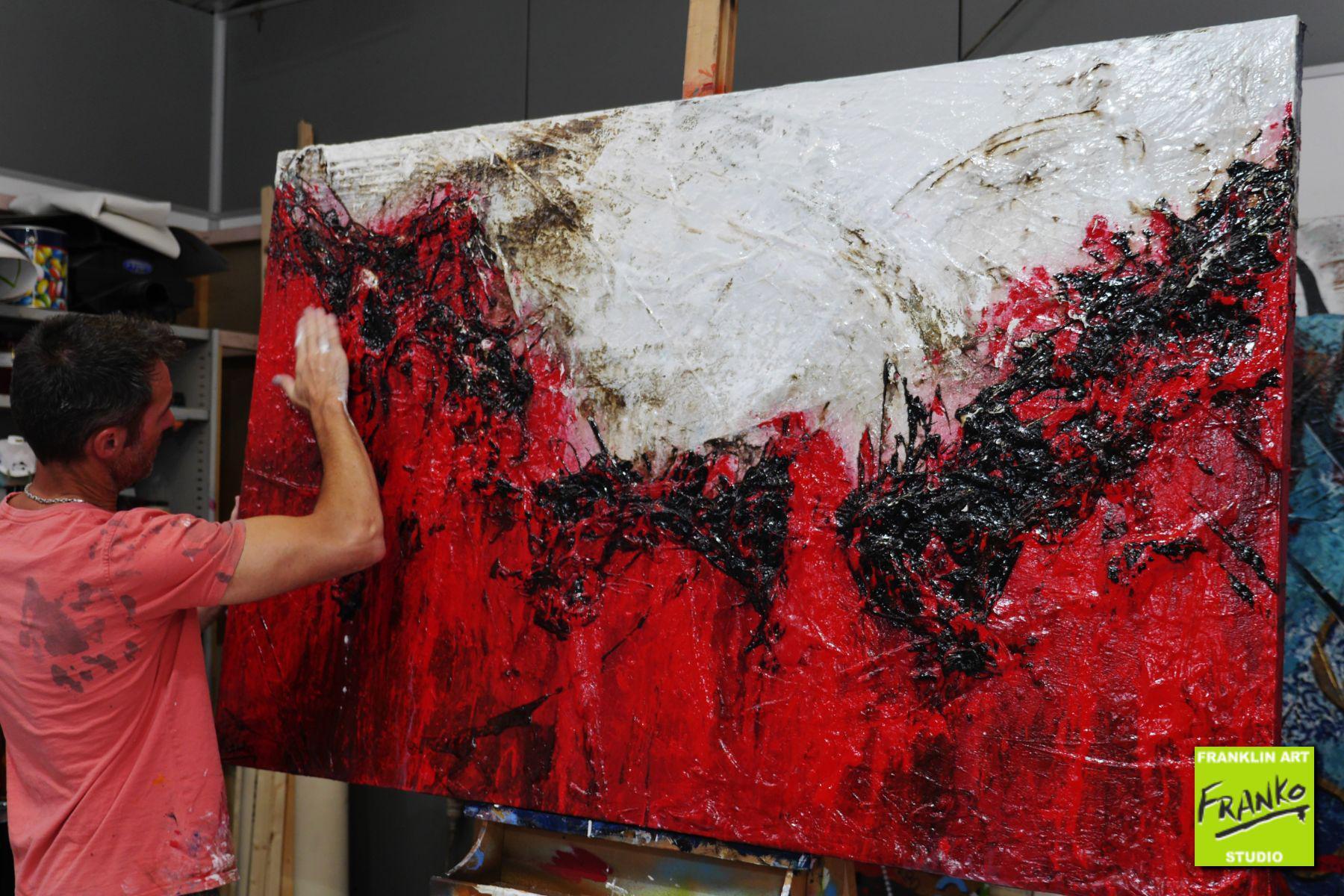 Scarlett Addiction 160cm x 100cm White Red Textured Abstract Canvas Art - Modern Wall Decor for Living Room, Bedroom & Office