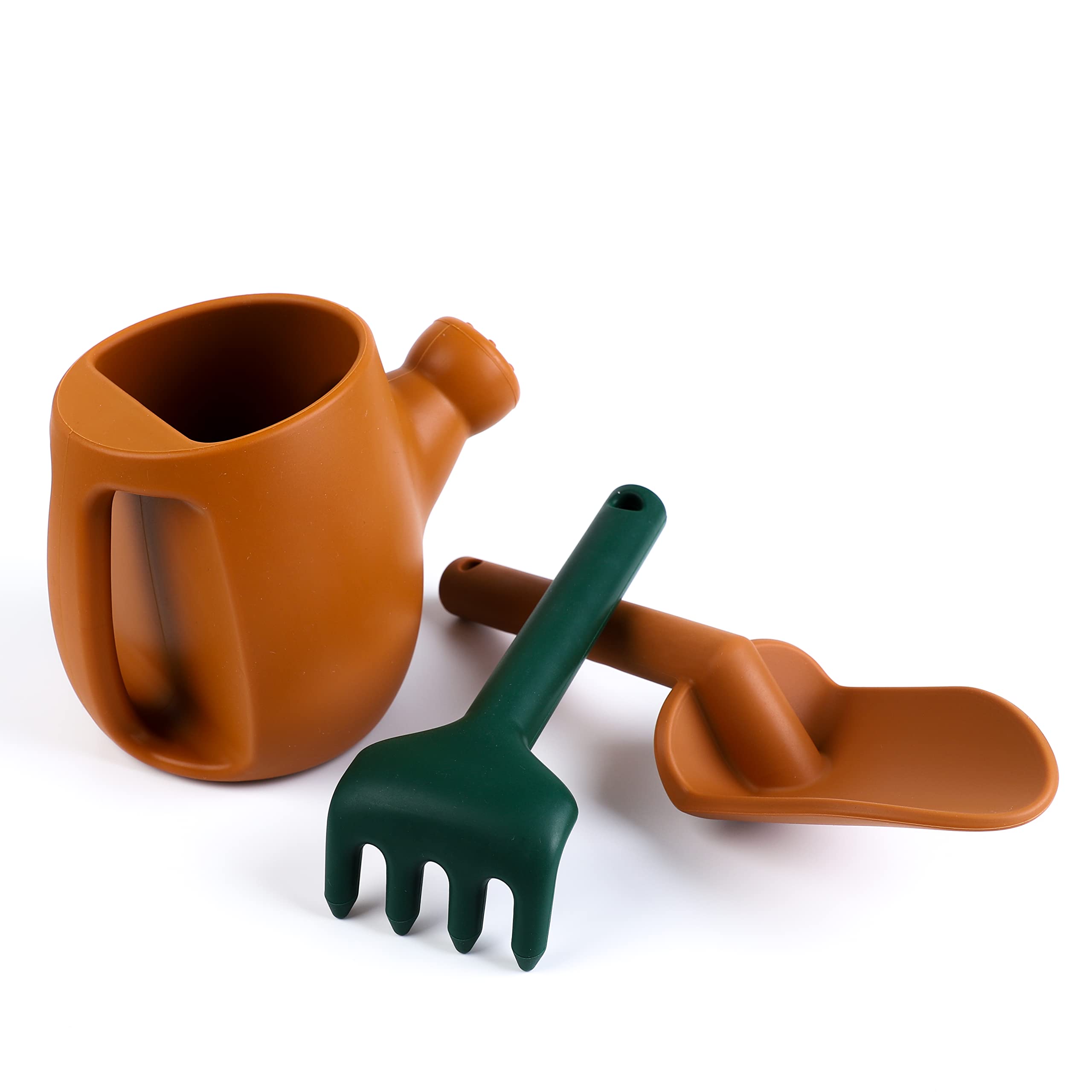 BLUE GINKGO Toddler Gardening Tools Set - Kids Shovel, Rake, Watering Can & Sand Molds | Durable Silicone Beach & Garden Toys for Toddlers | Outdoor Learning & Sensory Play Toys (Terracotta) | Perfect for Sandbox, Backyard & Beach Activities