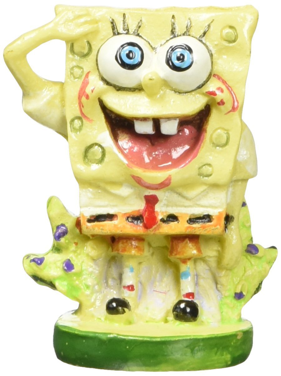 Spongebob Squarepants Aquarium Ornament - Mini Small Size for Freshwater & Saltwater Fish Tanks - Officially Licensed Spongebob Decor - Perfect for Home, Office, Kids Room Aquarium Setup