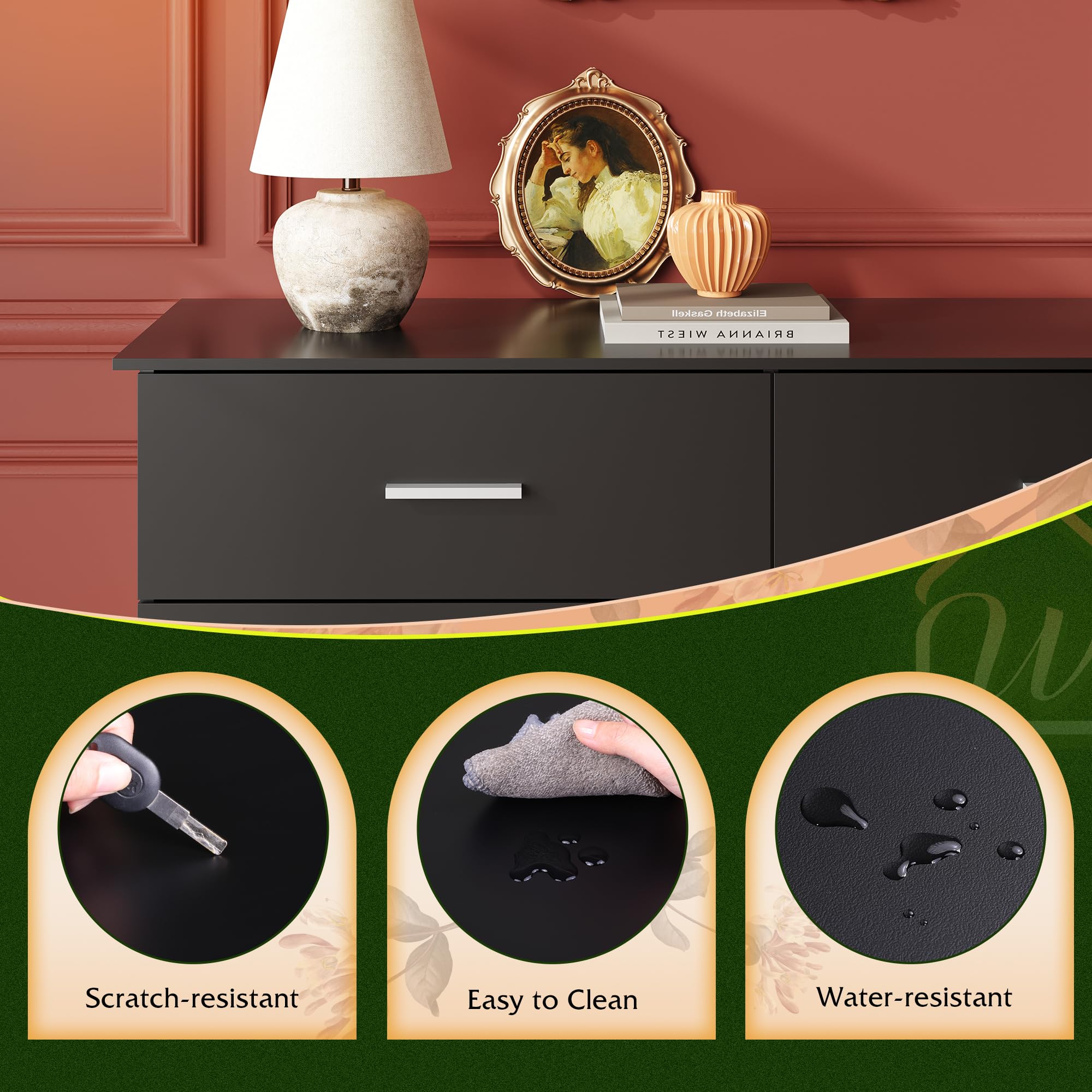 WLIVE 6-Drawer Oak Wood Dresser for Bedroom - Modern Minimalist Black Chest of Drawers with Large Storage, Closet Organizer for Living Room, Hallway & Nightstand | Perfect for Small Spaces & Apartment Storage Solutions