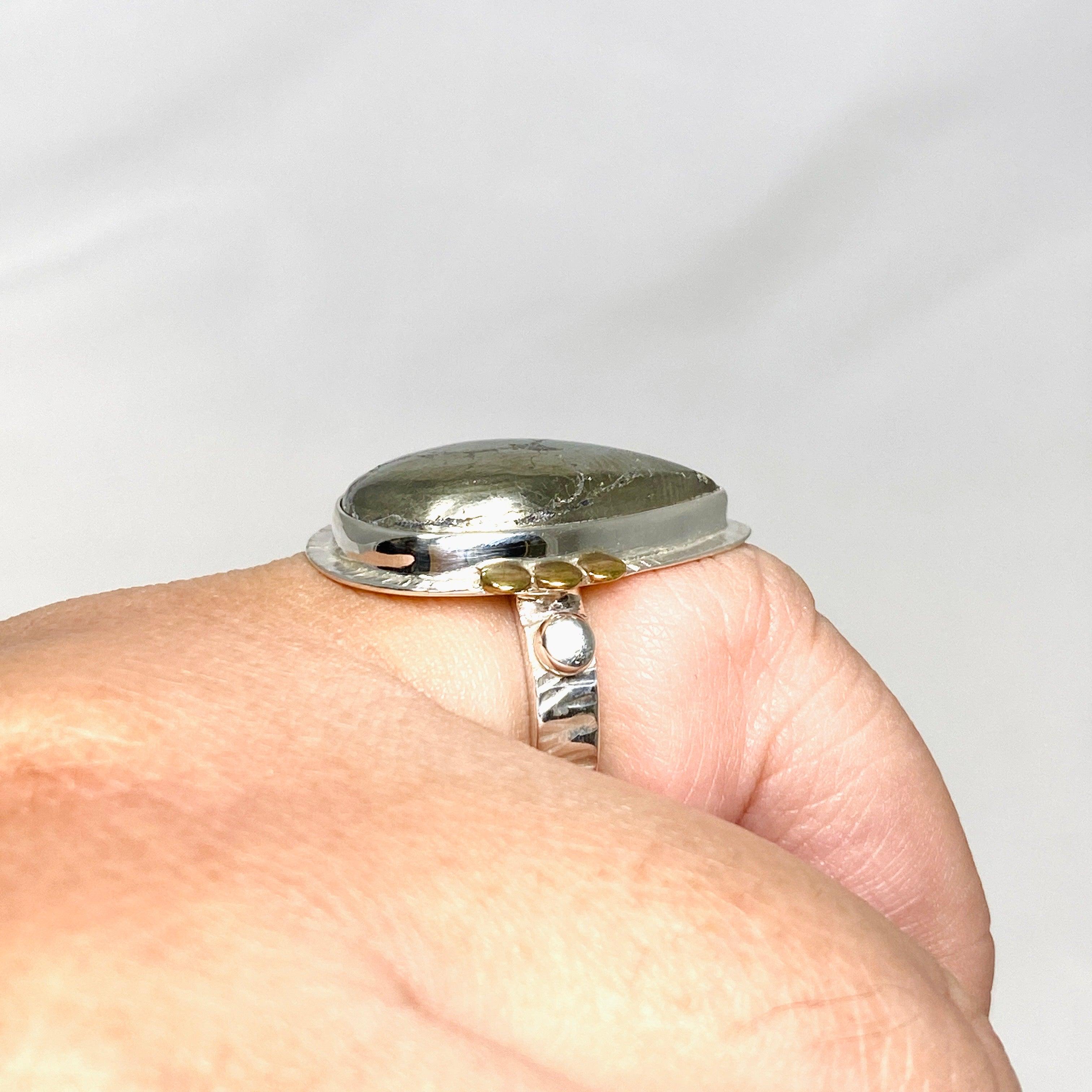Healer's Gold Teardrop Ring with Brass Accents - Size 10 - KRGJ3197 - Perfect for Spiritual Healing, Meditation & Boho Fashion