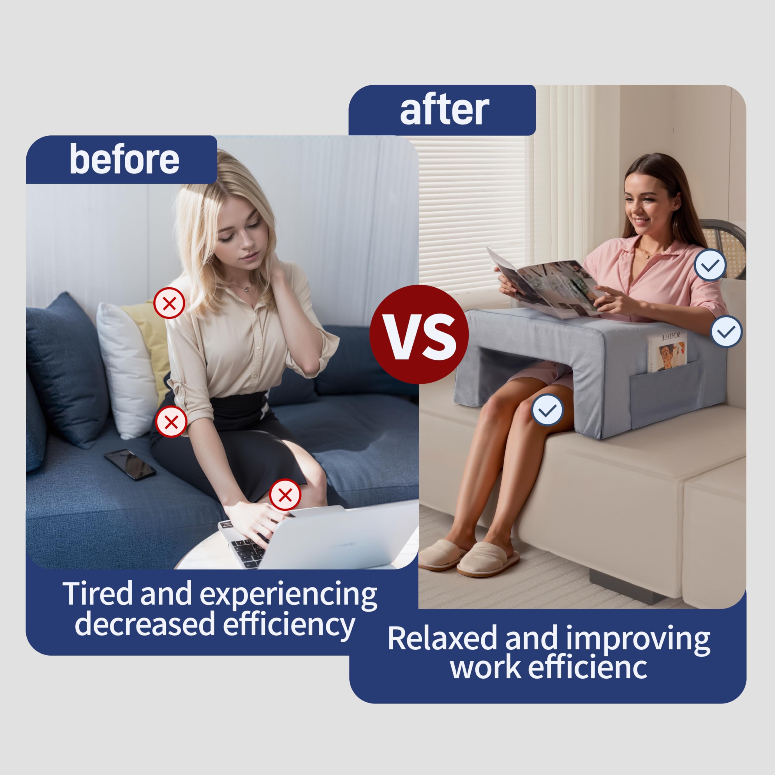 **Johnear Reading Pillow with Armrests – Ergonomic Back Support Cushion for Adults, Gaming, Working, or Crocheting – Perfect for Bed, Floor, Couch, or Office Use**