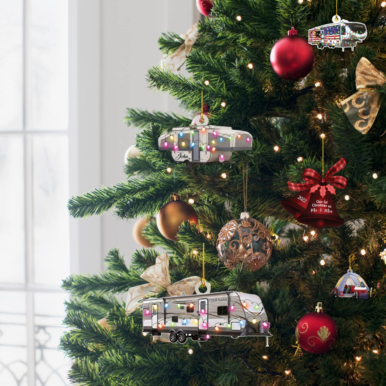 Personalized Camping Christmas Ornaments - Custom Camper Tree Decorations for Holiday Camping Enthusiasts | Perfect for RV, Travel Trailer & Outdoor-Themed Christmas Trees