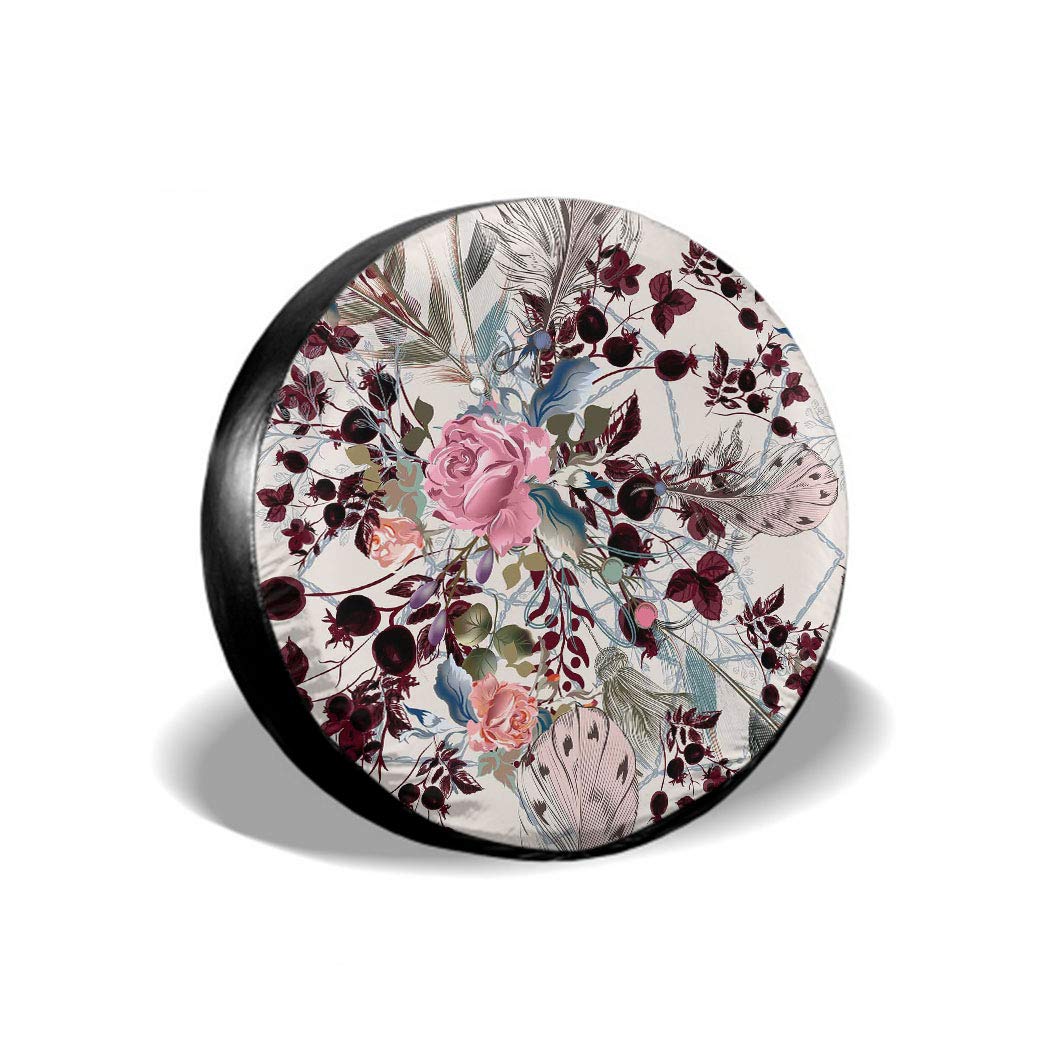 Stylish HOSNYE Rose Spare Tire Cover - Bohemian Floral Design, Weatherproof Polyester Wheel Protector for Cars, SUVs, RVs & Campers (Fits 14-inch Tires) - Perfect for Road Trips & Outdoor Adventures