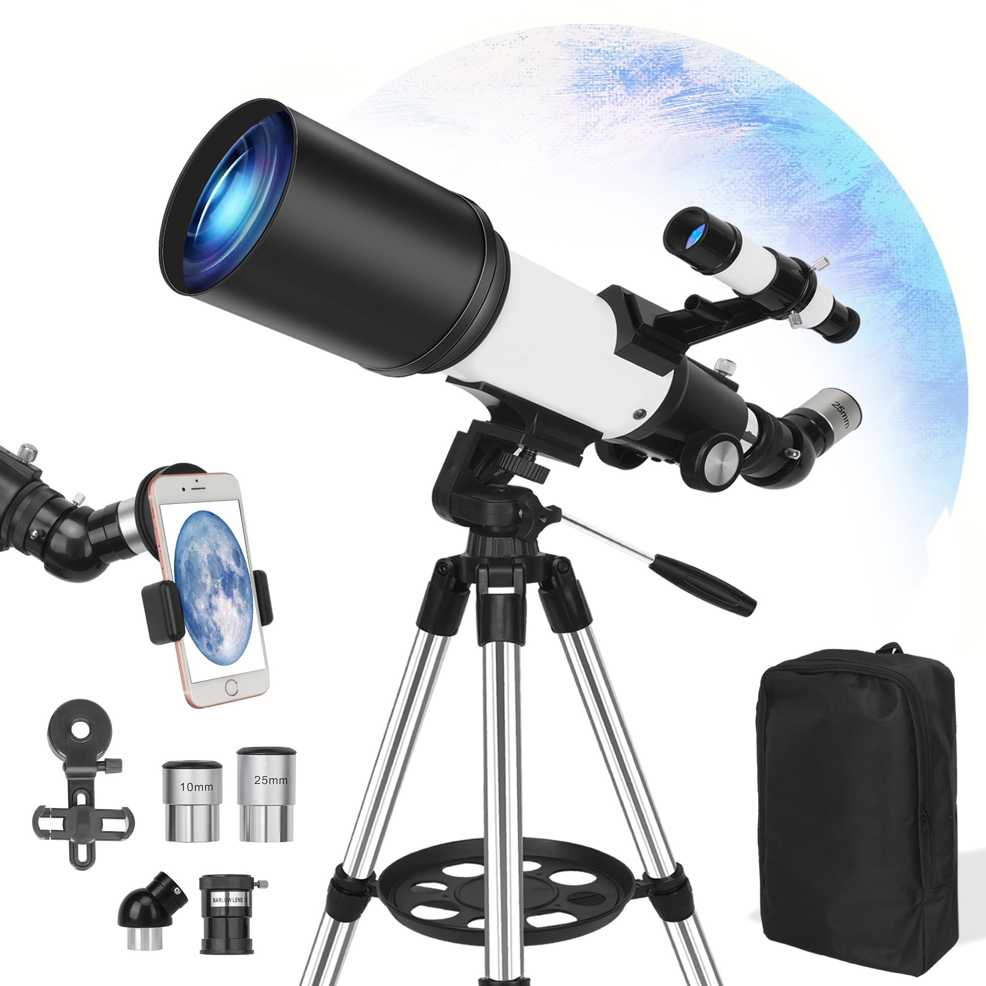 70mm Aperture 500mm Refractor Telescope for Astronomy Beginners - 20X-150X Magnification with Fully Multi-Coated Optics | Portable Travel Telescope for Kids & Adults | Includes Pro Tripod, Phone Adapter & Backpack | Perfect for Stargazing, Bird Watching & Outdoor Adventures