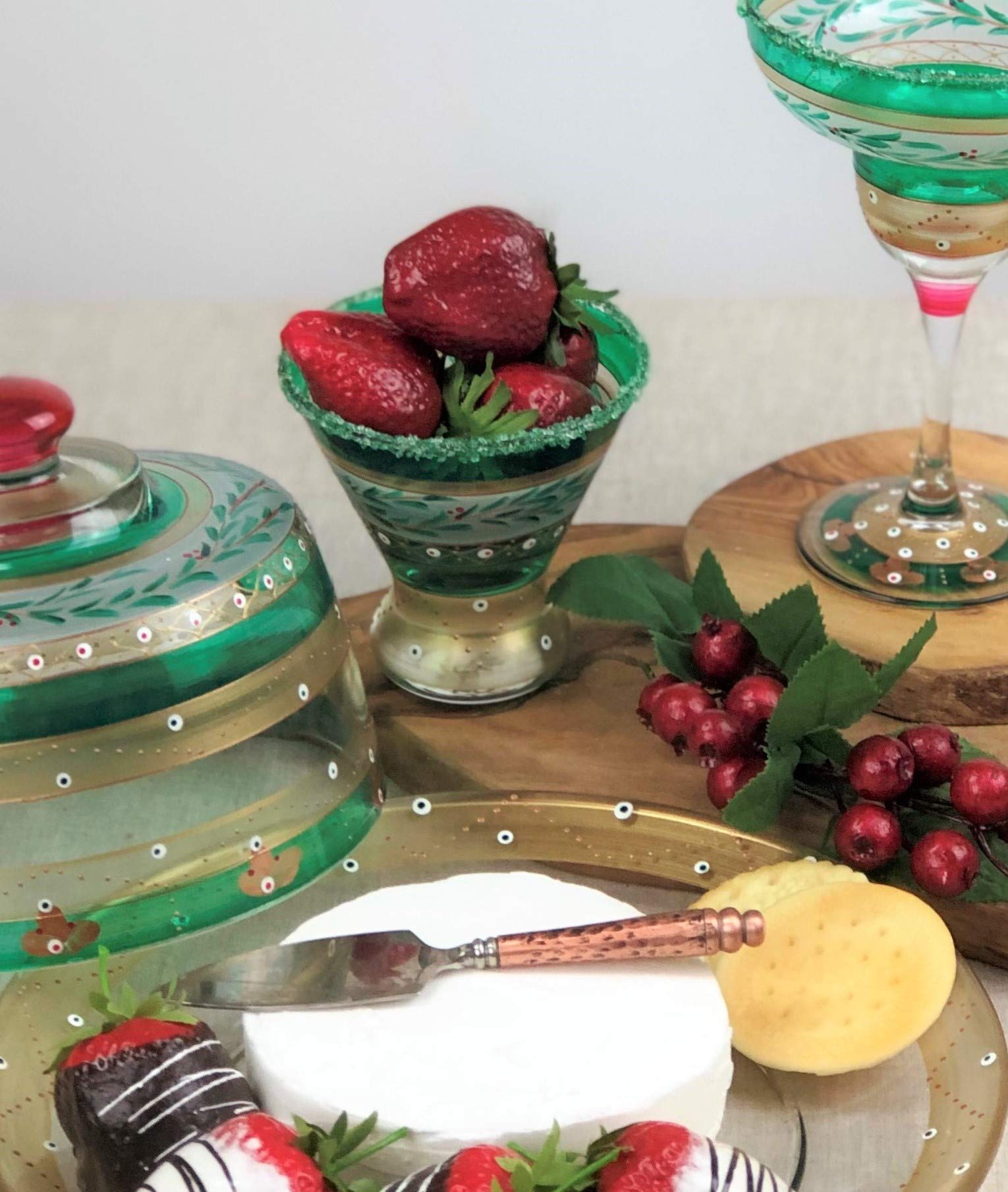 Hand Painted Moroccan Mosaic Forest Cosmopolitan Glasses Set of 2 - Unique Artisan Glassware by USA Artists - Elegant Drinkware for Cocktails, Wine & Home Decor - Perfect for Dinner Parties, Wedding Gifts & Kitchen Table Décor