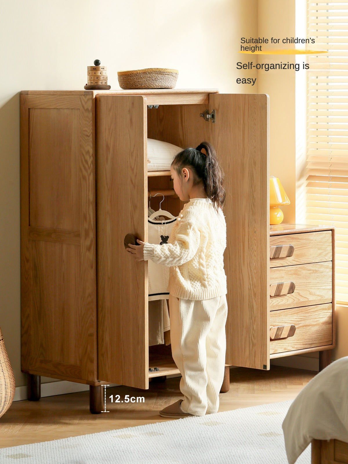 Solid Oak Wood Wardrobe Bookcase - Free Combination for Bedroom, Living Room, and Office Storage