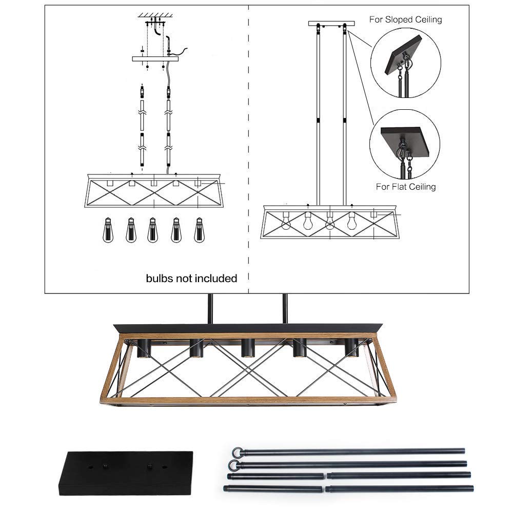 Farmhouse Pendant Lighting Set - 5-Light Kitchen Island Chandelier & 3 Pack Dining Room Pendant Lights for Modern Farmhouse Decor | Perfect for Kitchen, Dining Room, and Entryway Lighting