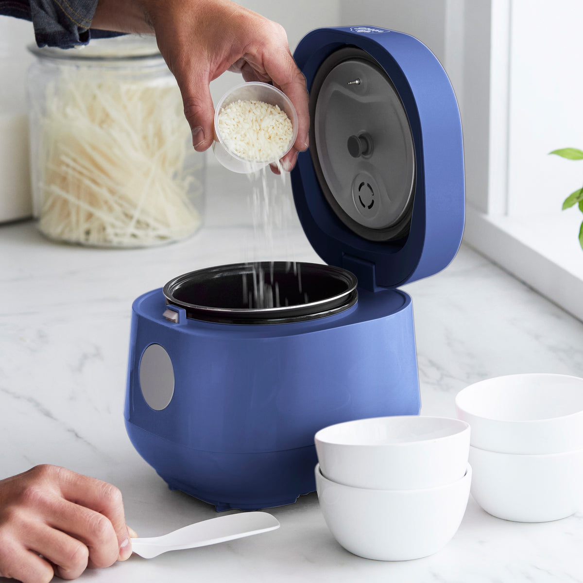 GreenLife 4-Cup Nonstick Rice Cooker & Grain Steamer | Perfect for White Rice, Quinoa & Oatmeal | Compact Kitchen Appliance for Small Spaces & Dorm Rooms | BPA-Free Ceramic Coating in Blue