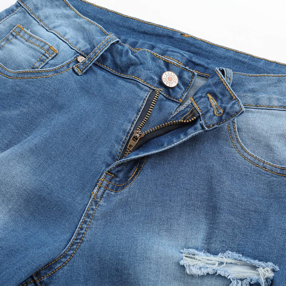 THUNDER STAR Women's Ripped Denim Bermuda Shorts - Distressed Knee-Length Stretch Jeans Shorts for Casual Wear & Summer Outfits
