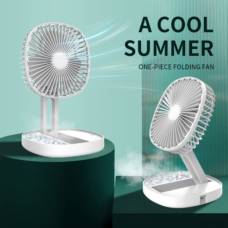 DEPOZA 7 Inch Portable Travel Fan - 10000mAh Battery Operated Desk Fan with 3 Speeds, 185° Rotation & USB Plug-In | Quiet Folding Table Fan for Home, Office, Camping, Outdoor & Indoor Use (White & Pink)