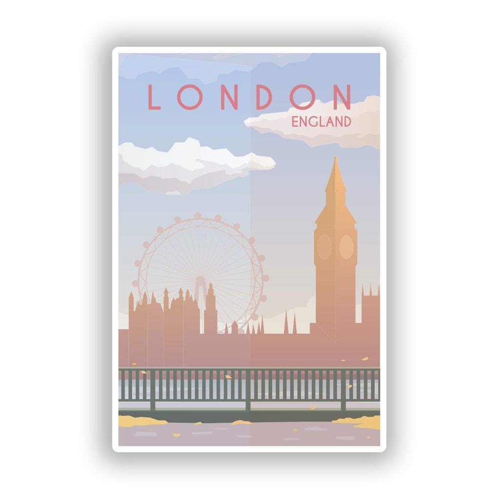 London England Skyline Vinyl Sticker - Waterproof Decal for Laptop, Car, Bumper, Luggage, iPad - 5