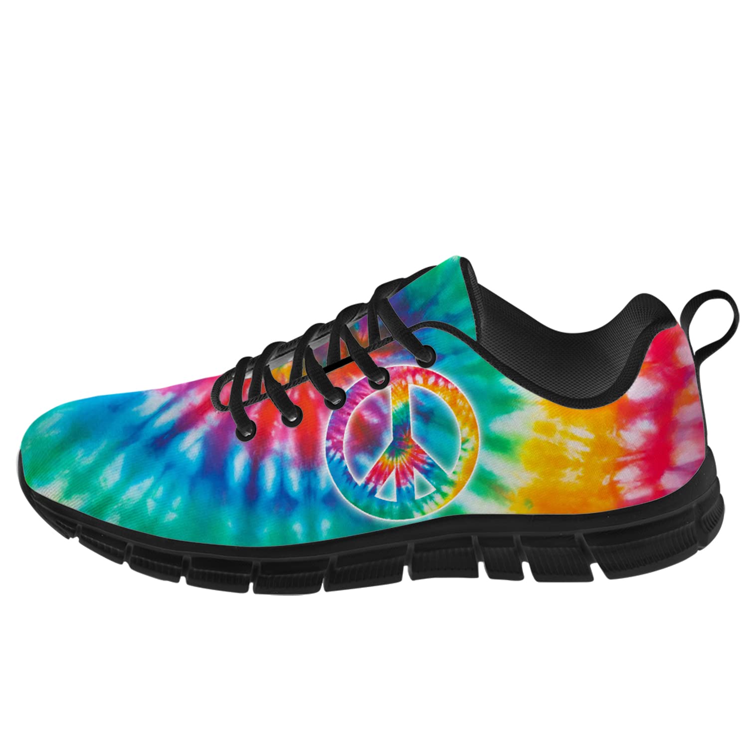 Women's Tie Dye Peace Sign Sneakers - 3D Printed Fashion Mesh Running Shoes for Women & Girls | Comfortable Personalized Casual Shoes | Perfect Gift for Family & Friends | Ideal for Running, Walking & Daily Wear | Women's Size 11, Men's Size 9.5