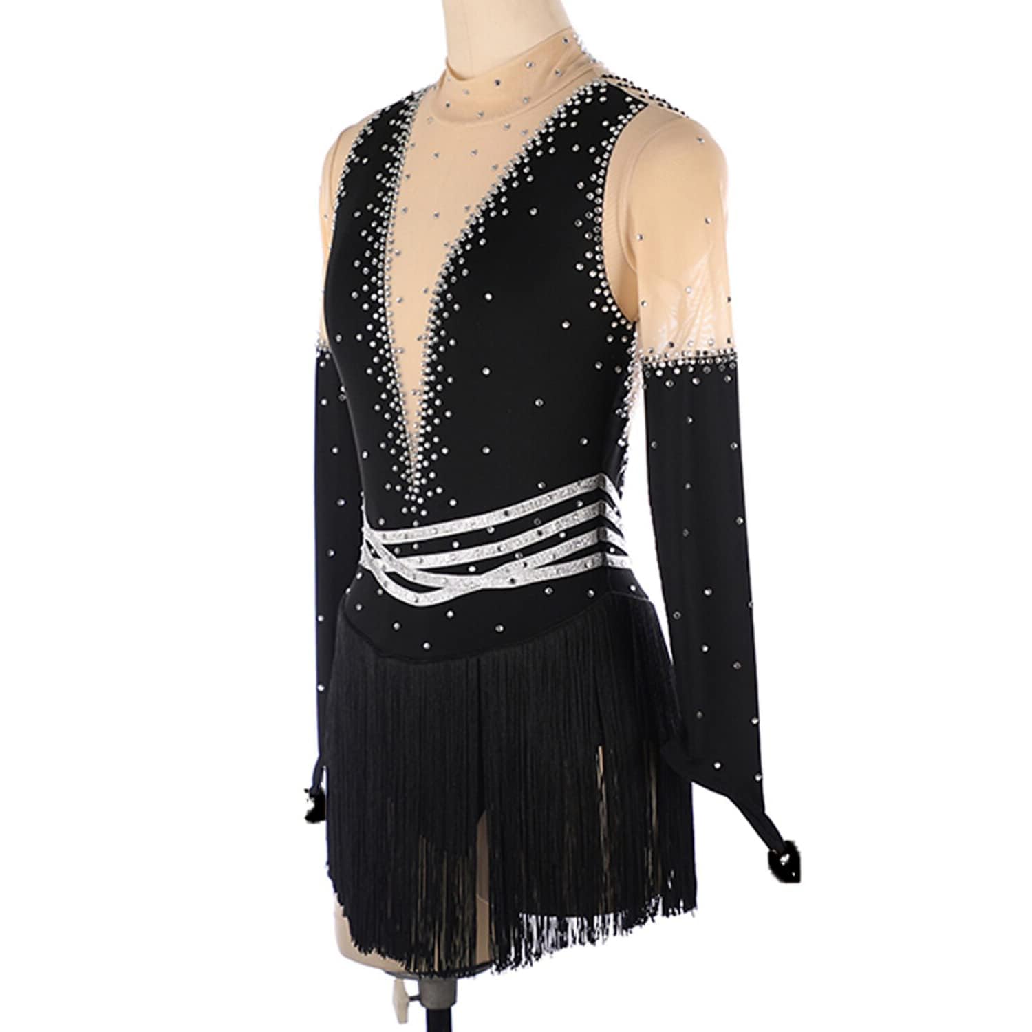Girls Figure Skating Dress with Long Sleeves - Fringe Performance Costume for Ice Skating Training, Roller Skating & Outdoor Gymnastics | Perfect for Competitions, Shows & Practice Sessions