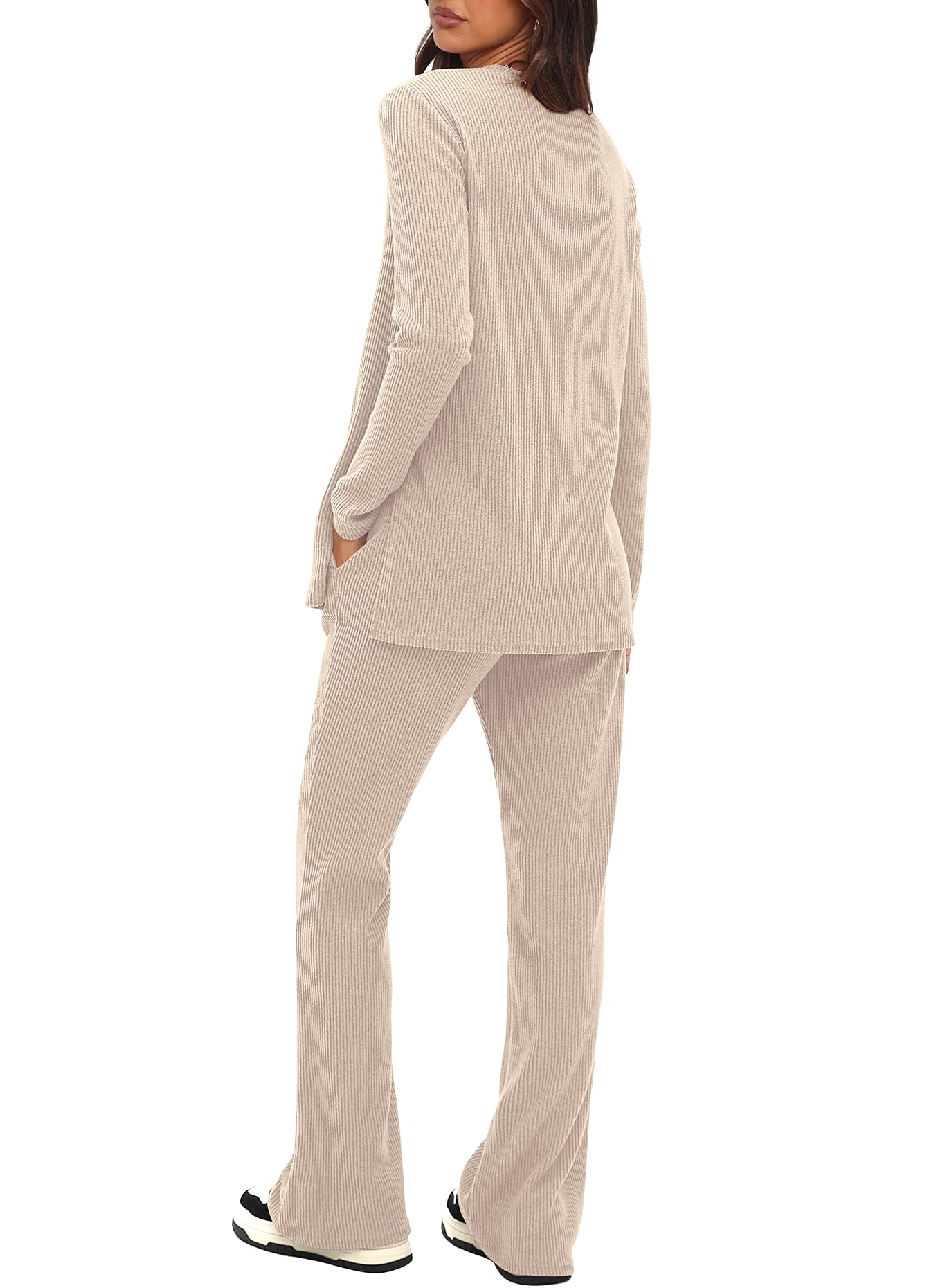 Darong Women's 2-Piece Pajama Set - Soft Ribbed Knit Lounge Wear with Long Sleeve Top & Pants | Cozy Fall Matching Outfit for Sleep, Relaxation & Home Comfort (2024 Collection)