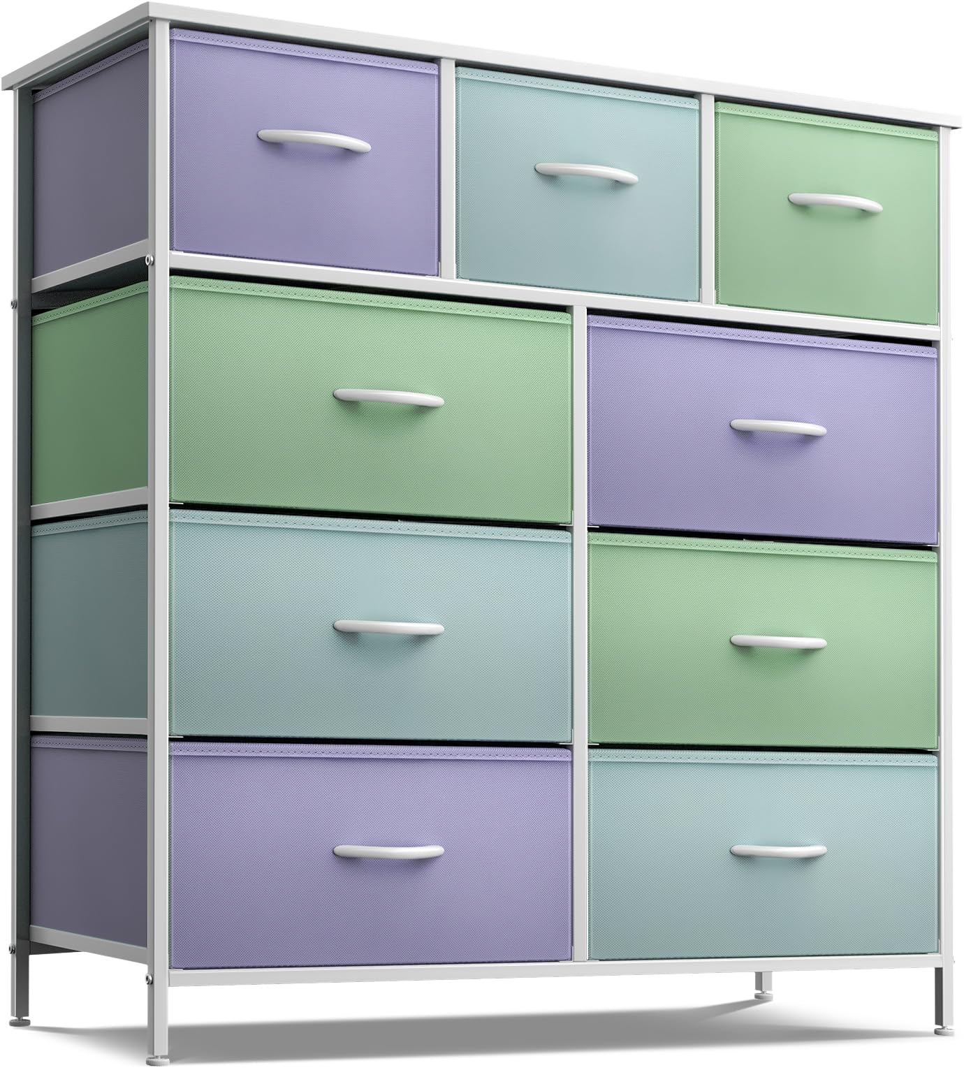Sorbus 9-Drawer Kids Dresser with Steel Frame & Wood Top - Pastel 2 Fabric Storage Chest for Bedroom, Closet, Nursery Organization - Perfect for Kids' Room Decor & Toy Storage